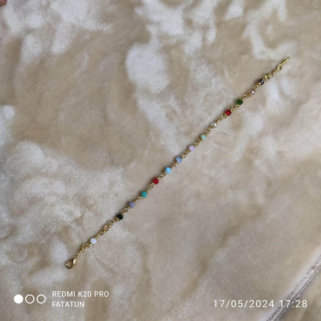 Multi colour beads Handmade bracelets made with Brass wire and Rondella crystal beads anti tarnished - Fatatun