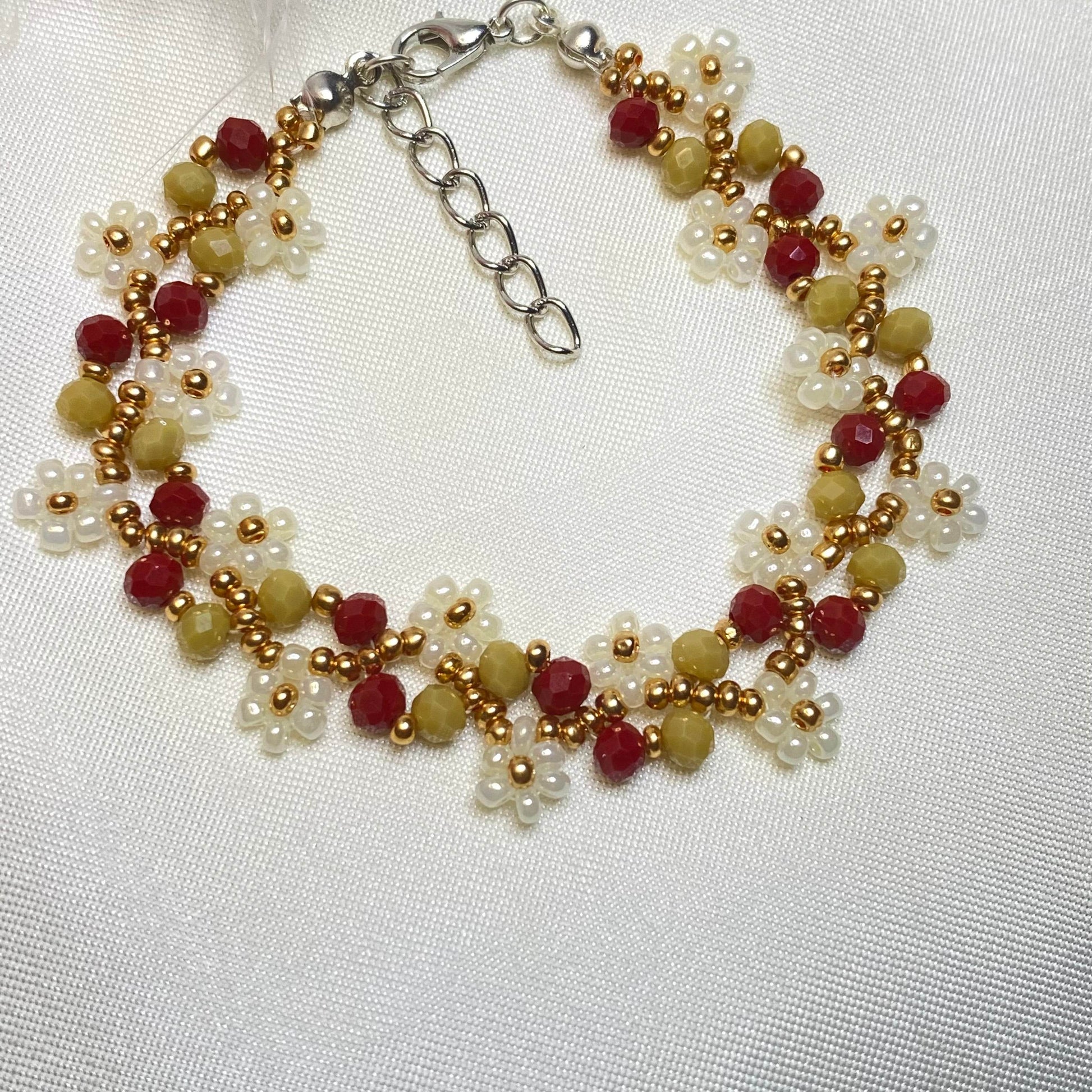 Daisy Flowers Bracelet Copper Red & Mustard | Double Daisy Design - Fatatun