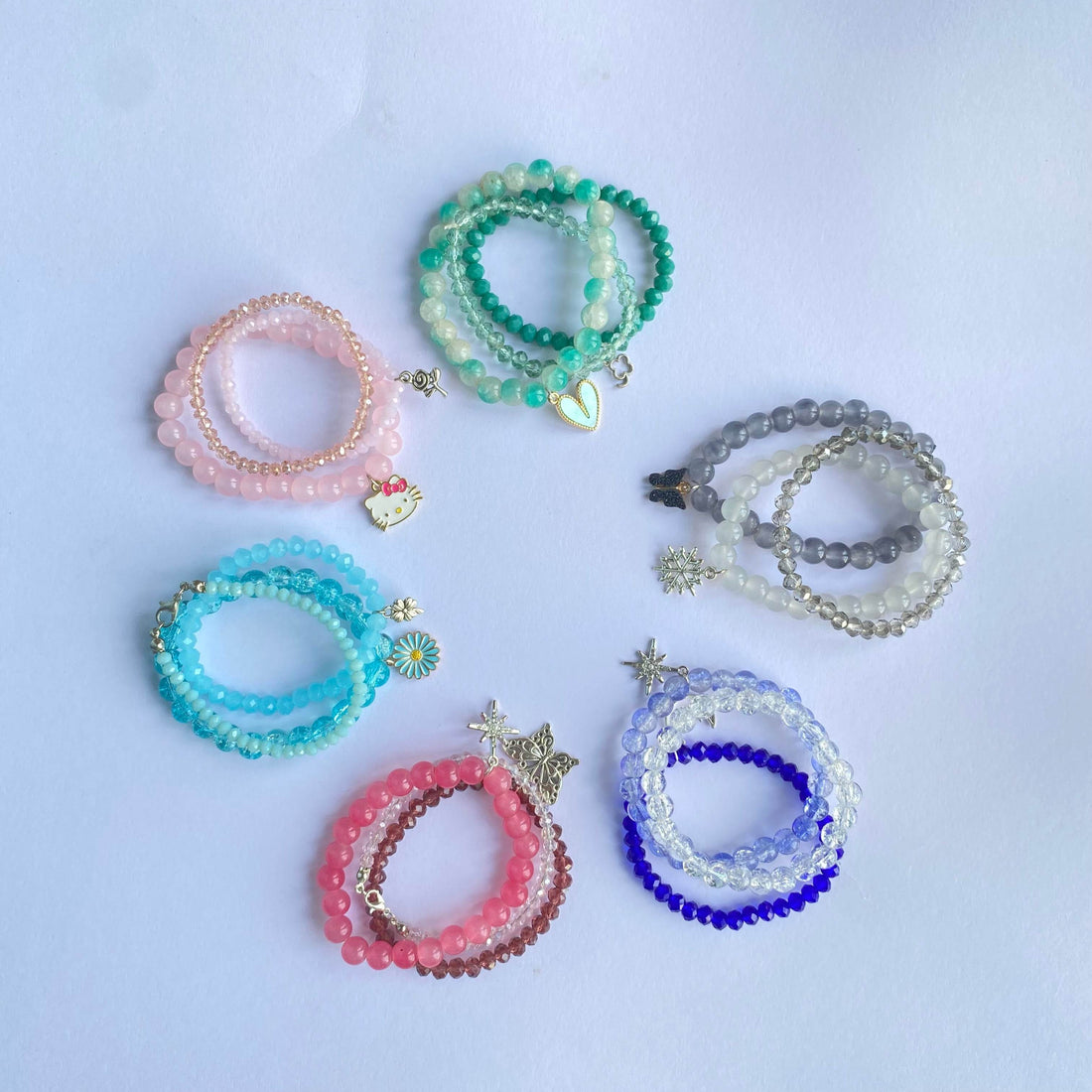 Stack Bracelets | Beaded Bracelet set of 3 with Charms - Fatatun