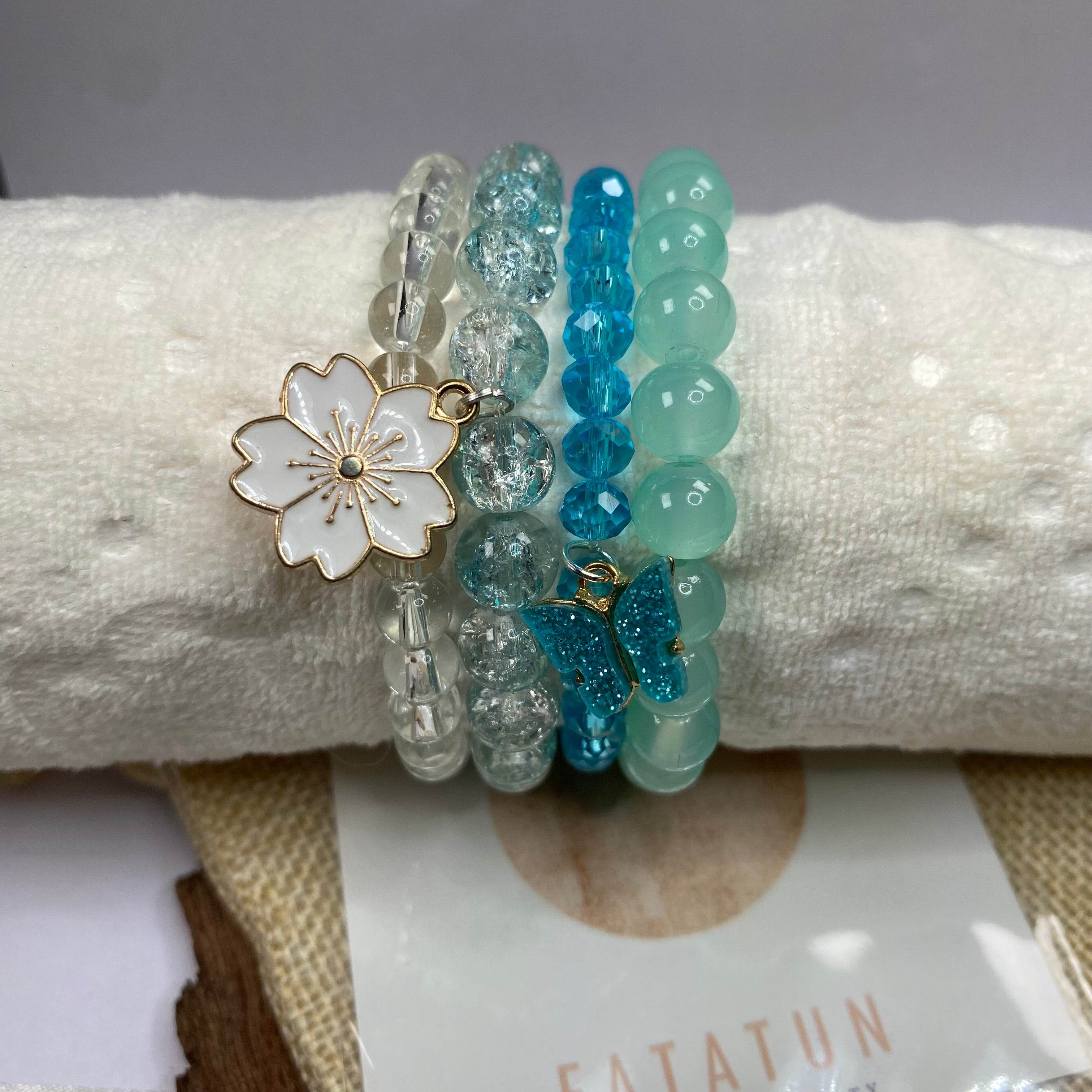 Stack Bracelets| Blue Ocean stackable bracelets with Charms - Fatatun