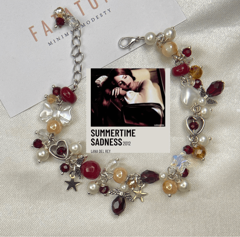 Wine Red and cream blend Charm Bracelet - Fatatun