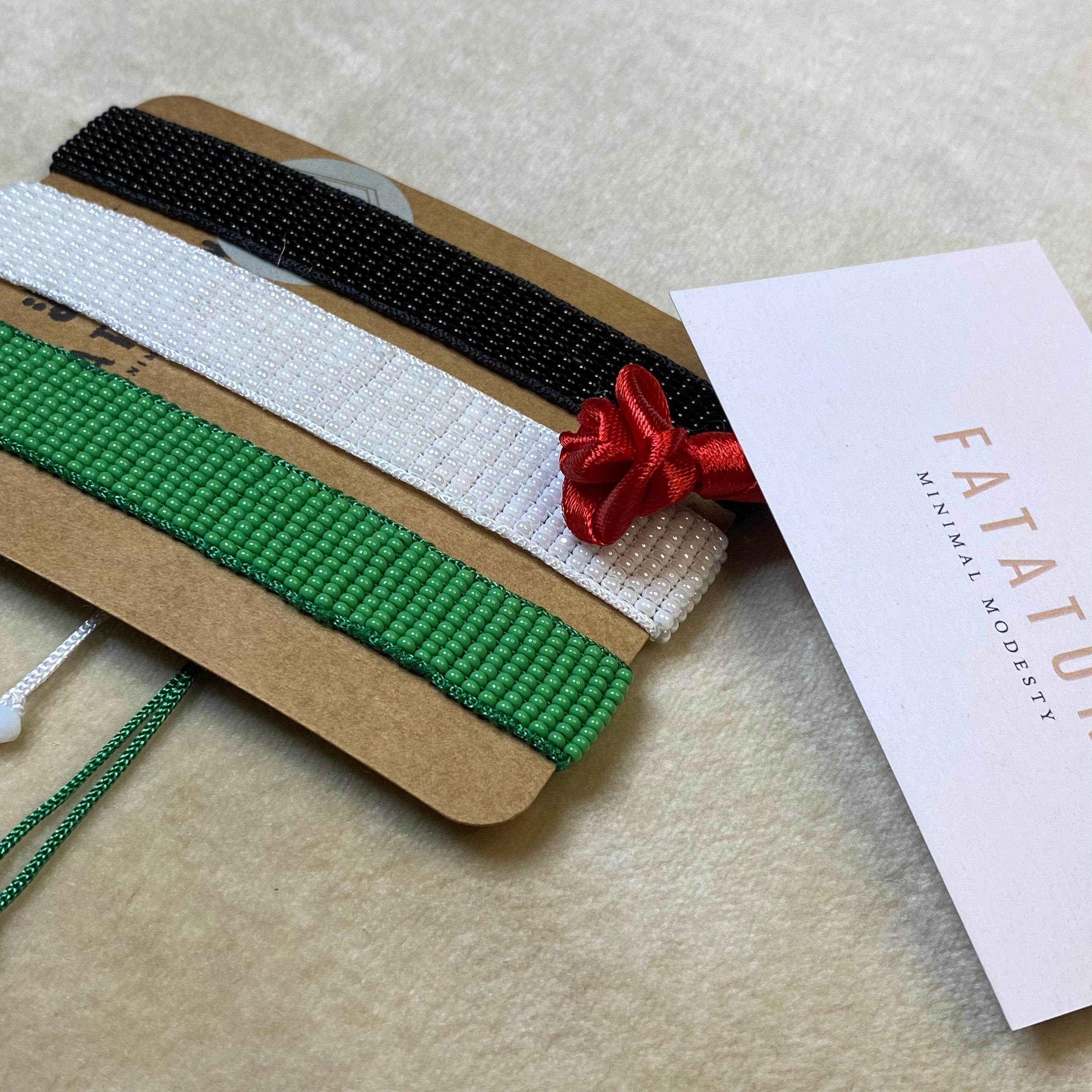 Loom Bracelet | Handmade Black green and White - Fatatun