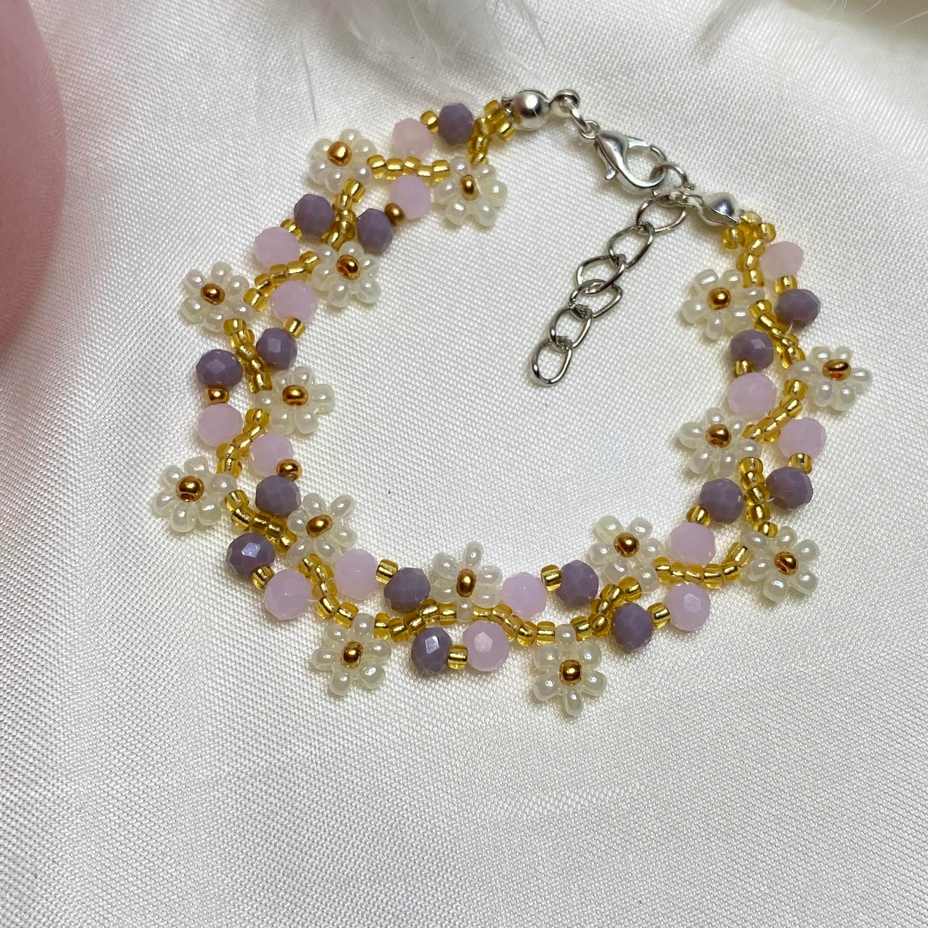 Daisy Flowers Bracelet Pink and Mauve | Double Daisy Design - Fatatun