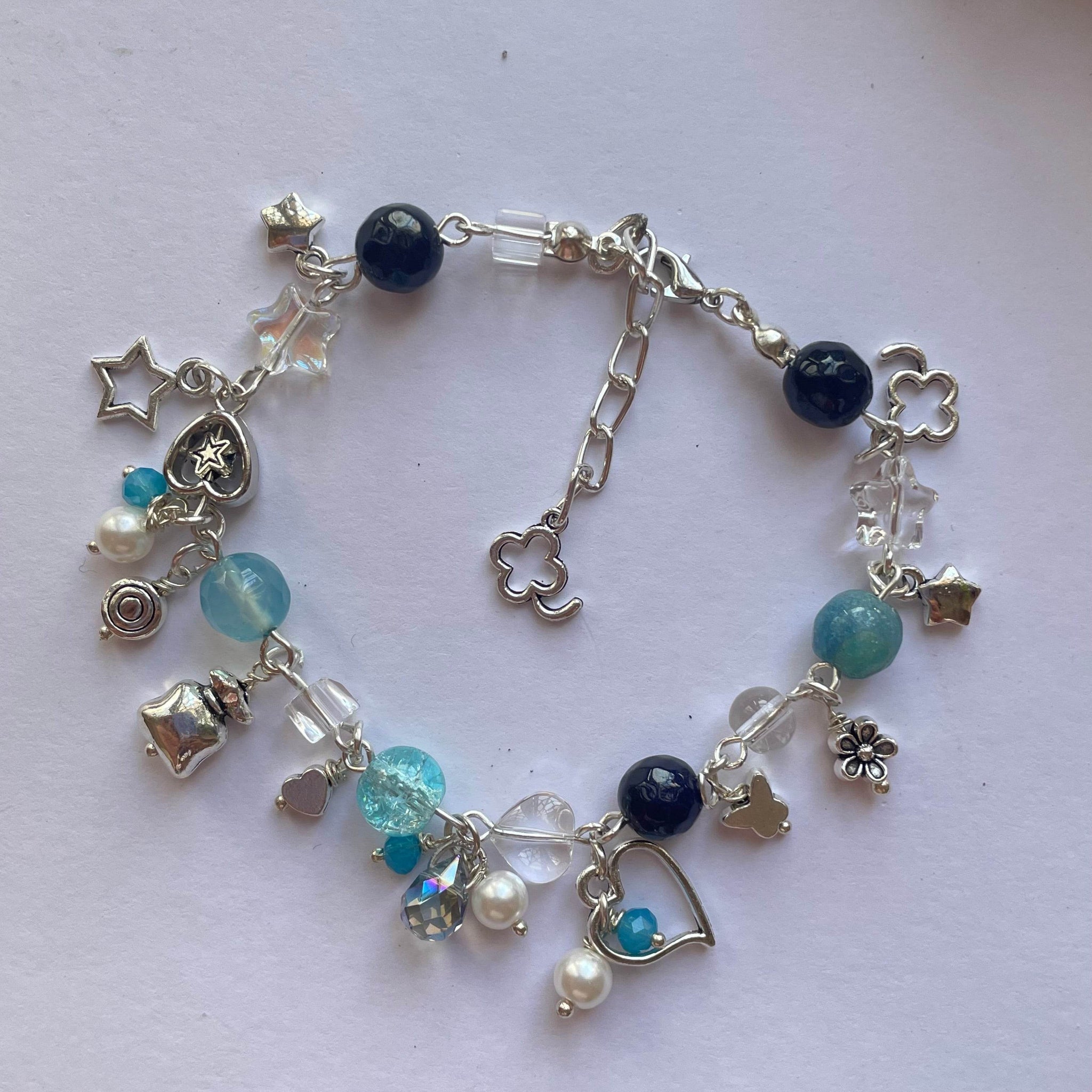 Charms Bracelet| Blue Fairy Design real stone, pearl crystals - Fatatun