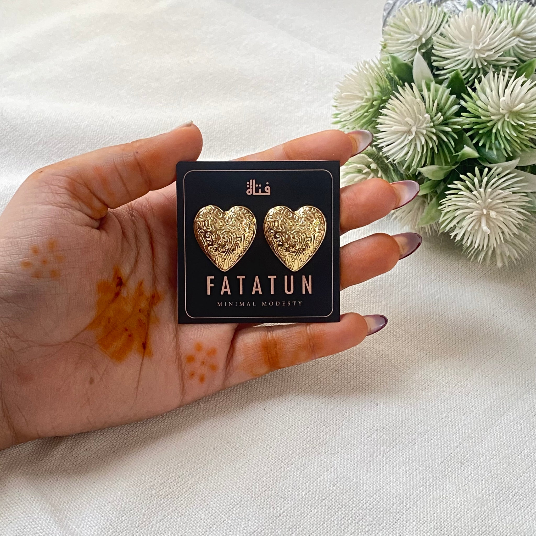 Textured heart earrings stainless steel