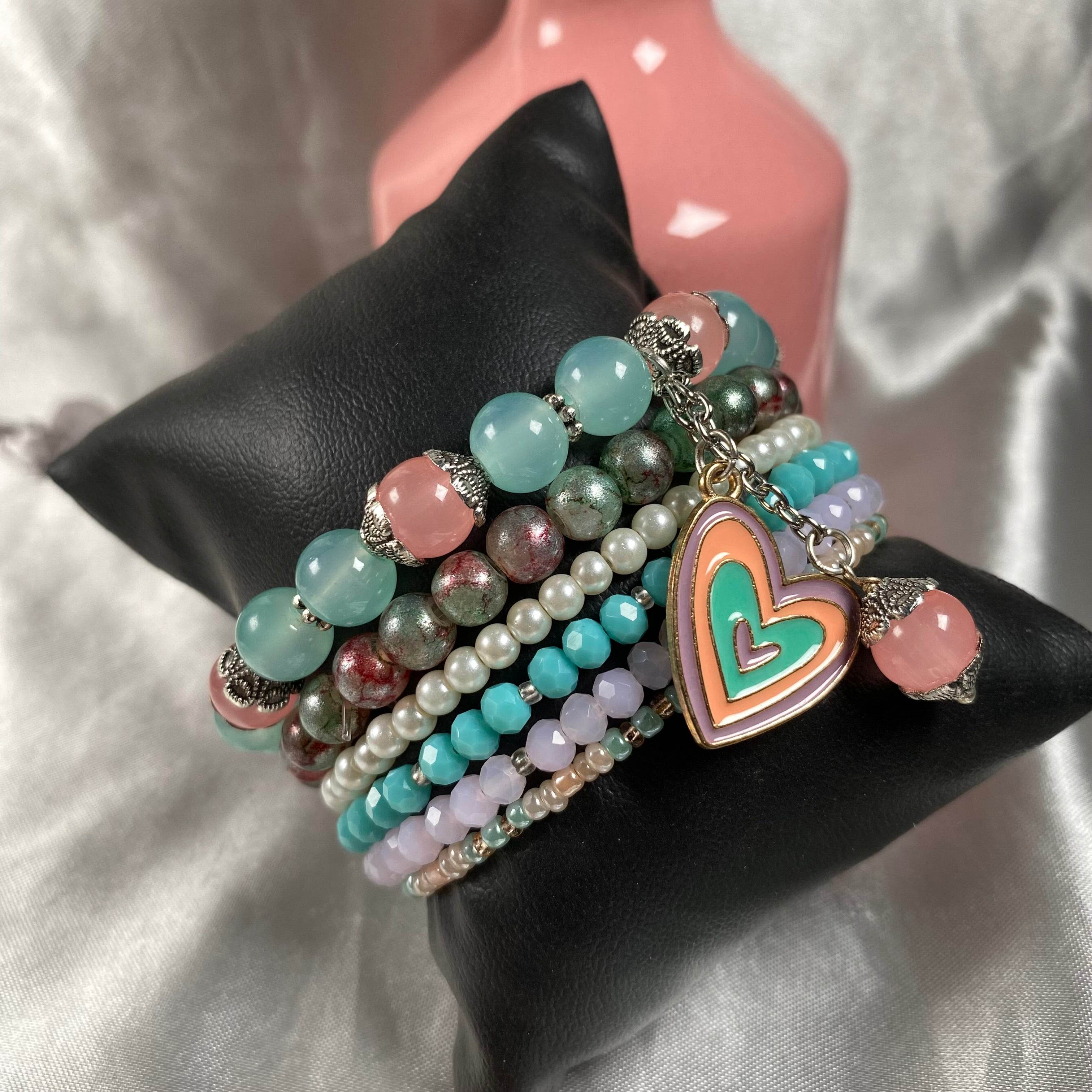 Stack bracelet set of 6 piece with charms - Fatatun