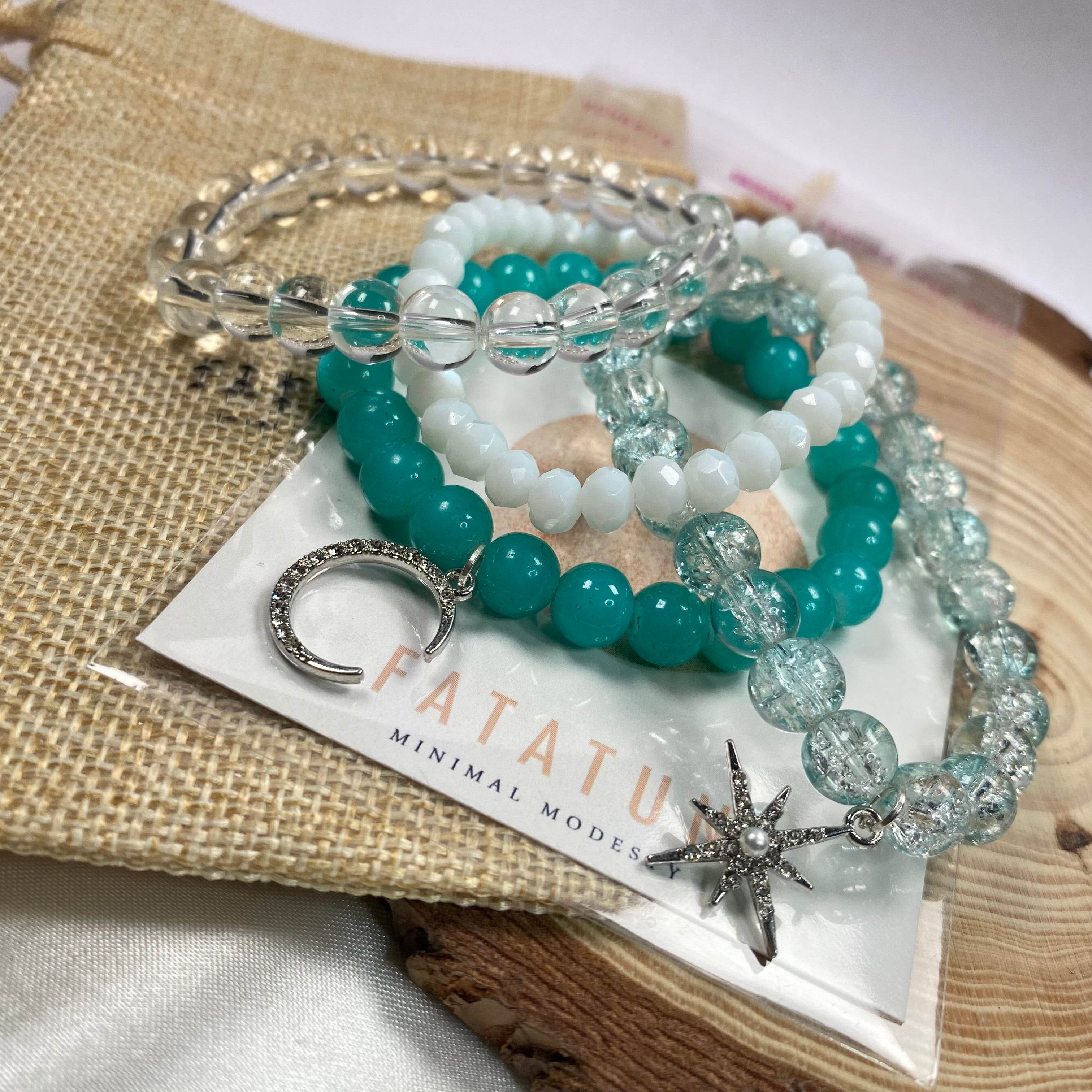 Stack bracelets| Beaded Stack bracelets with Moon and Star Charms - Fatatun