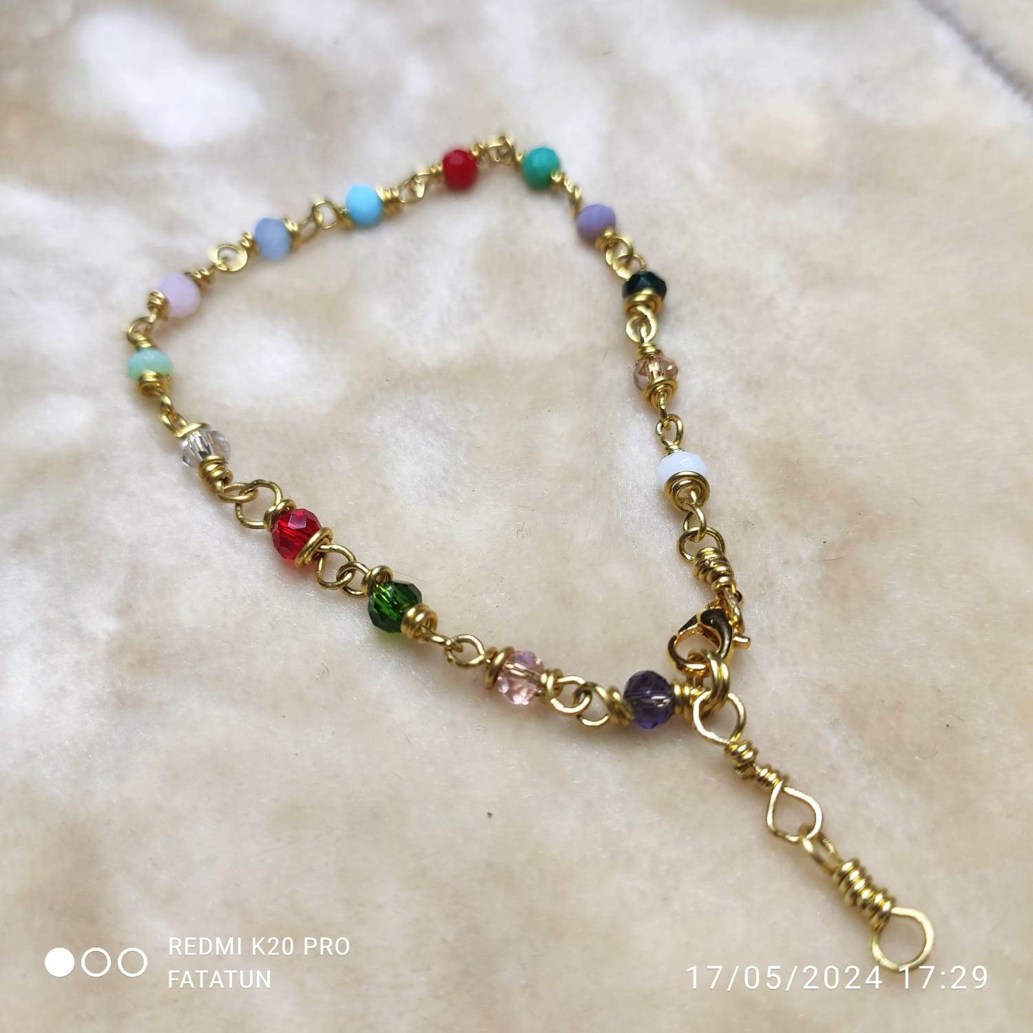 Multi colour beads Handmade bracelets made with Brass wire and Rondella crystal beads anti tarnished - Fatatun