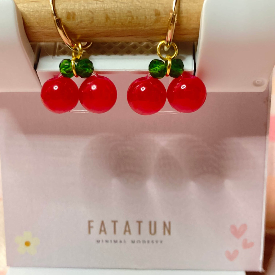 Sweet Cherry Bliss: Adorable Gold Hoop Earrings with Red Bead - Fatatun