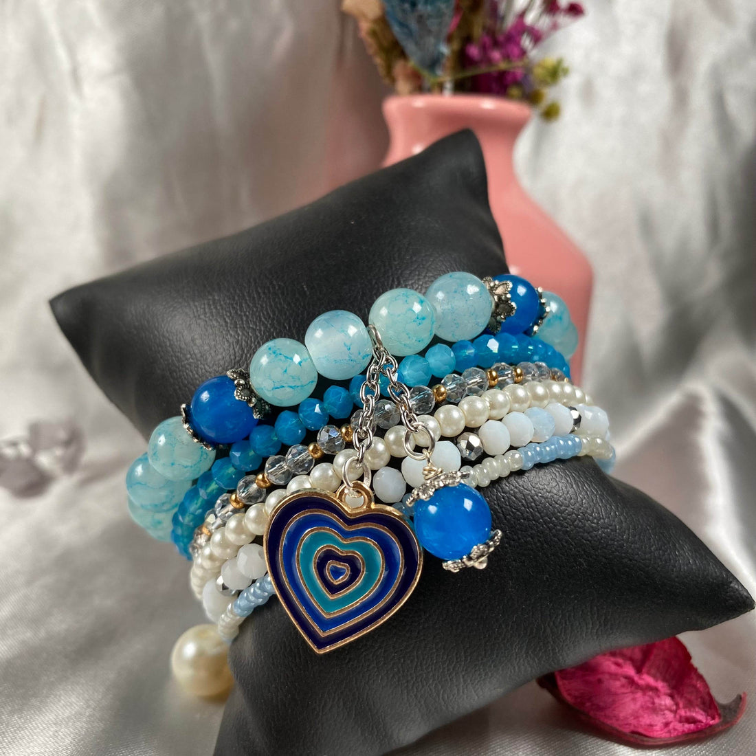 Blue stack bracelet set of 6 piece with charms - Fatatun