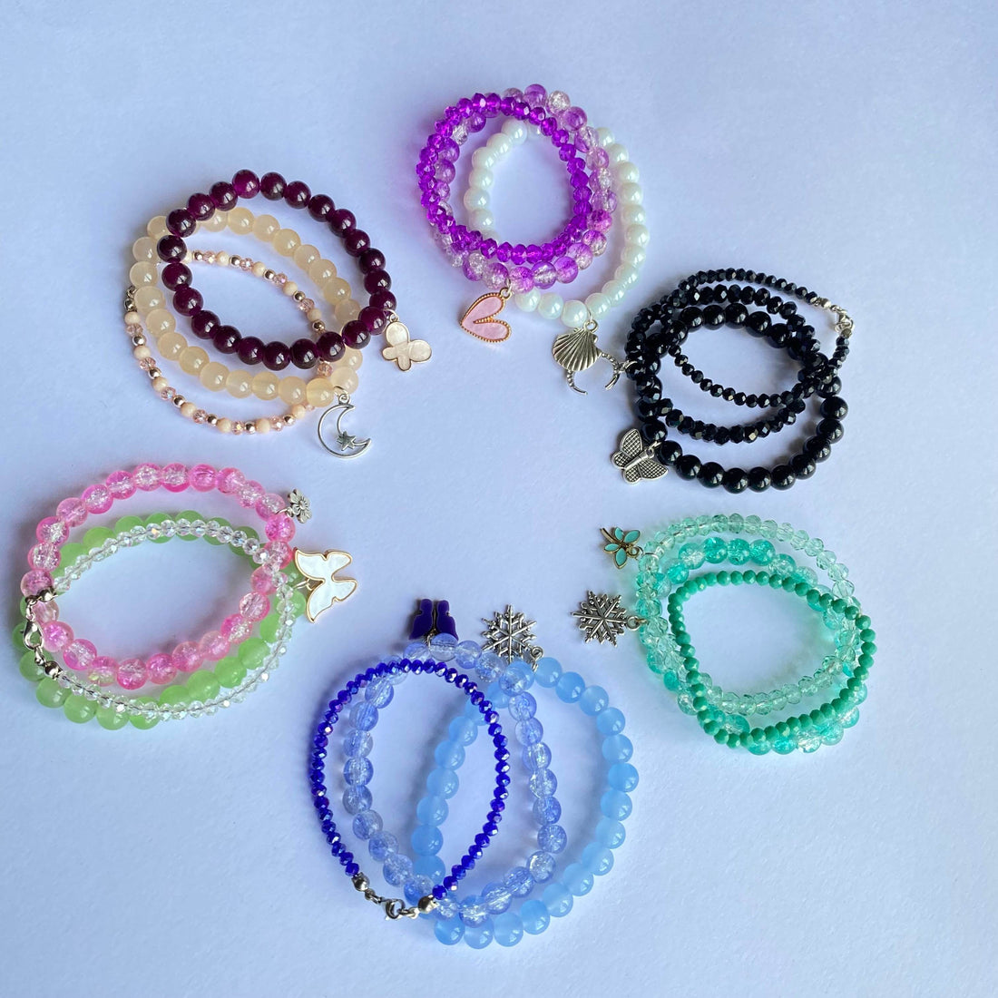 Stack Bracelets | Beaded Bracelet set of 3 with Charms - Fatatun