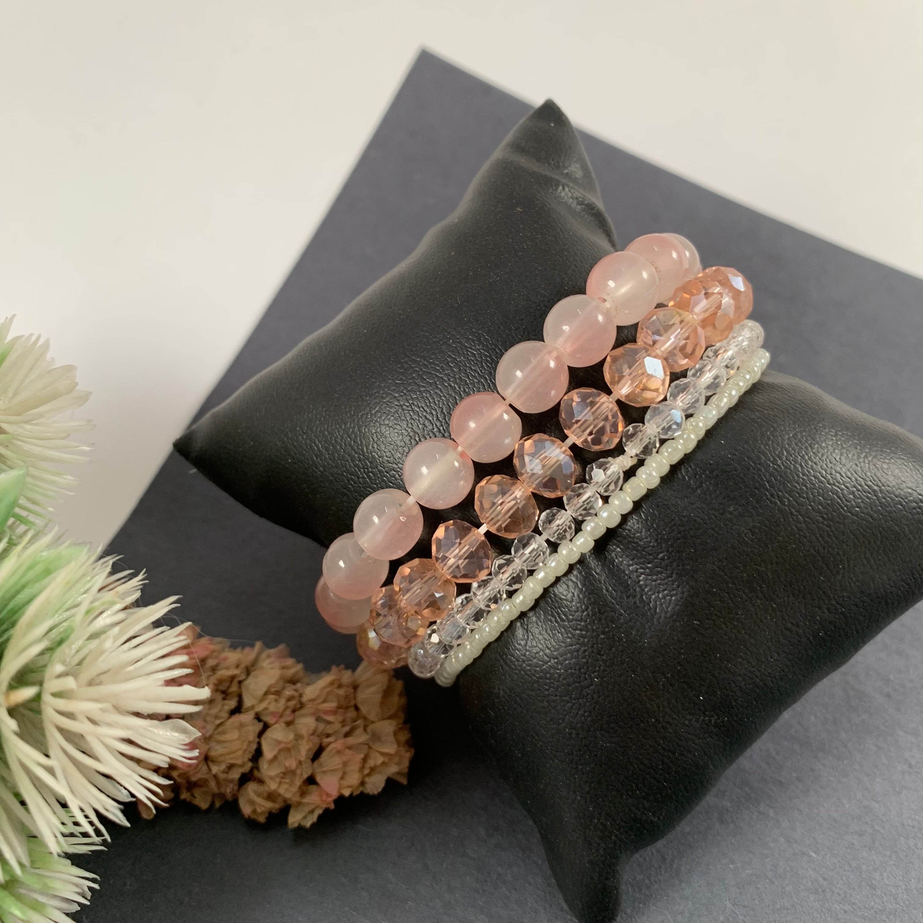 stack bracelets Glass, Crystal, seed beads Set of 4 ( multiple colours ) - Fatatun