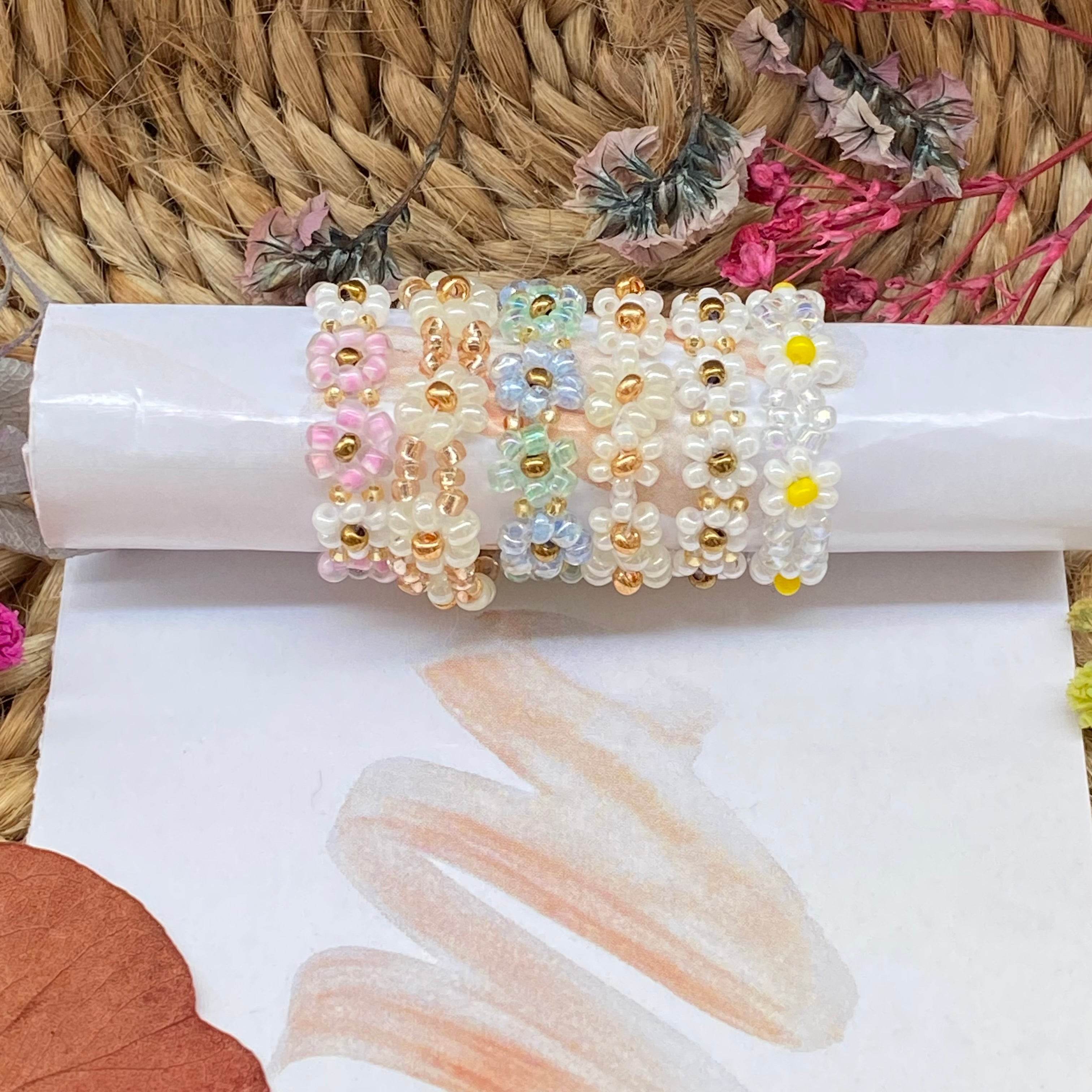 Daisy flower rings set of 6 - Fatatun