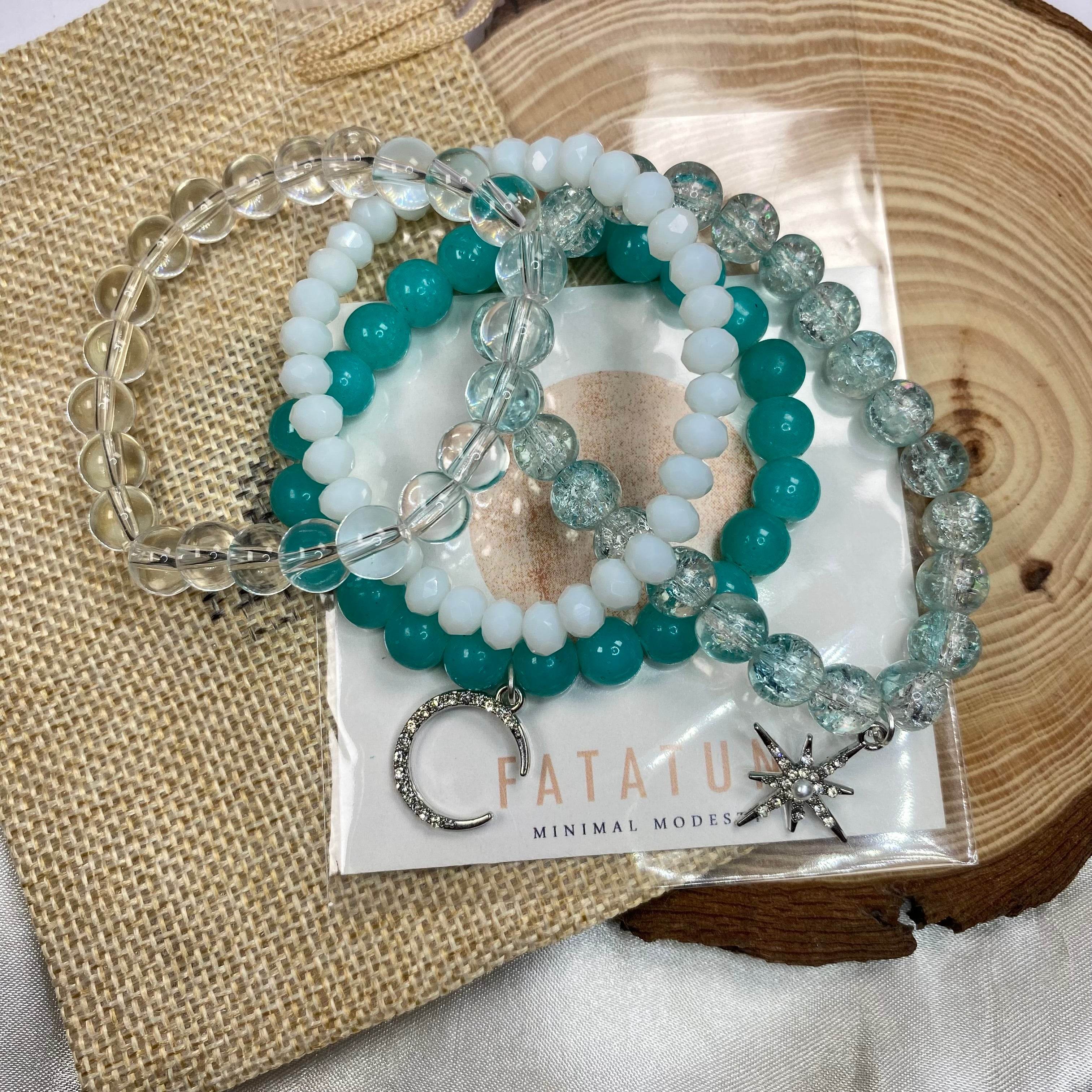 Stack bracelets| Beaded Stack bracelets with Moon and Star Charms - Fatatun