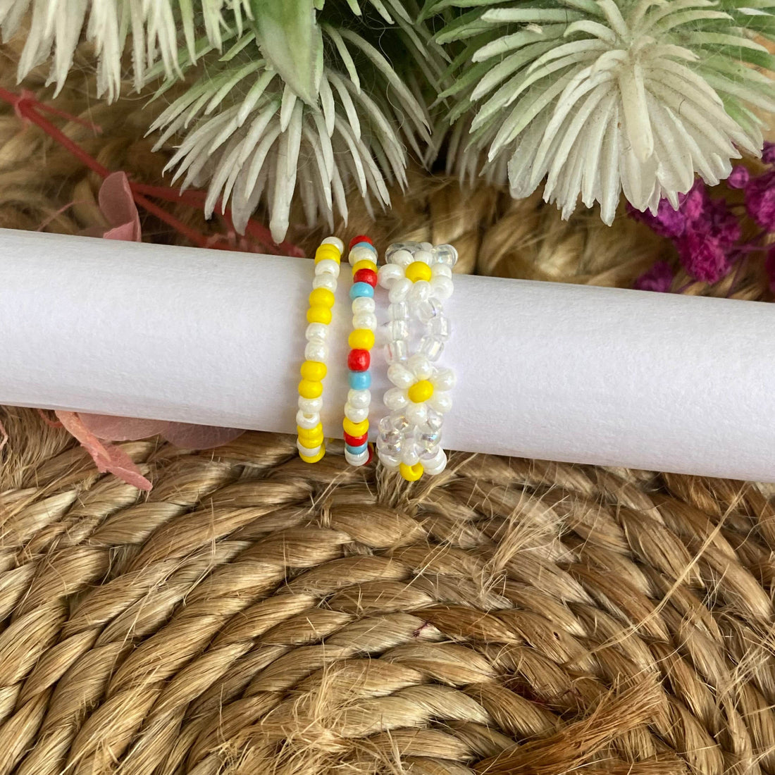 Summer colour beaded rings set of 3 - Fatatun