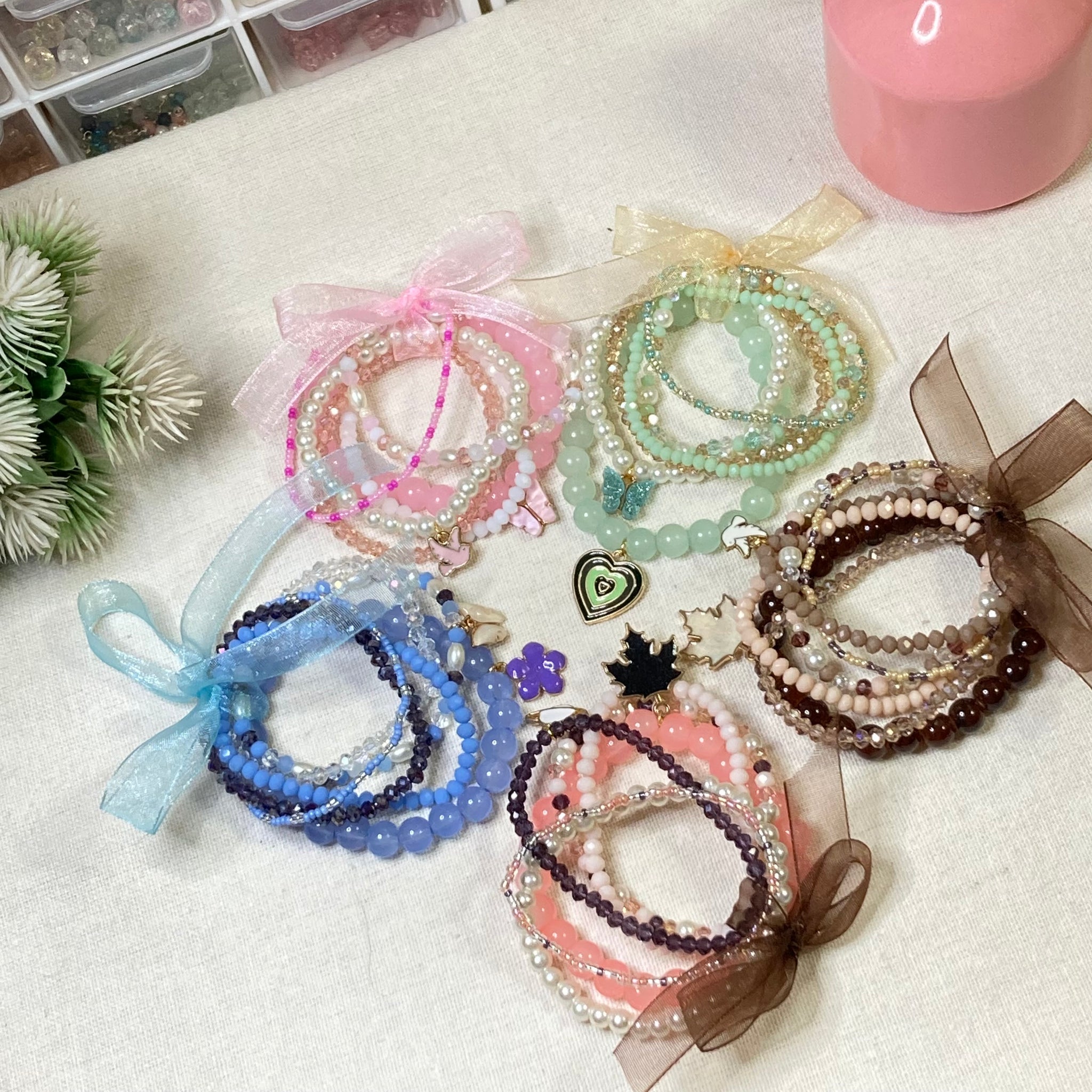 Stackable Bracelet with Charms set of 6 pieces