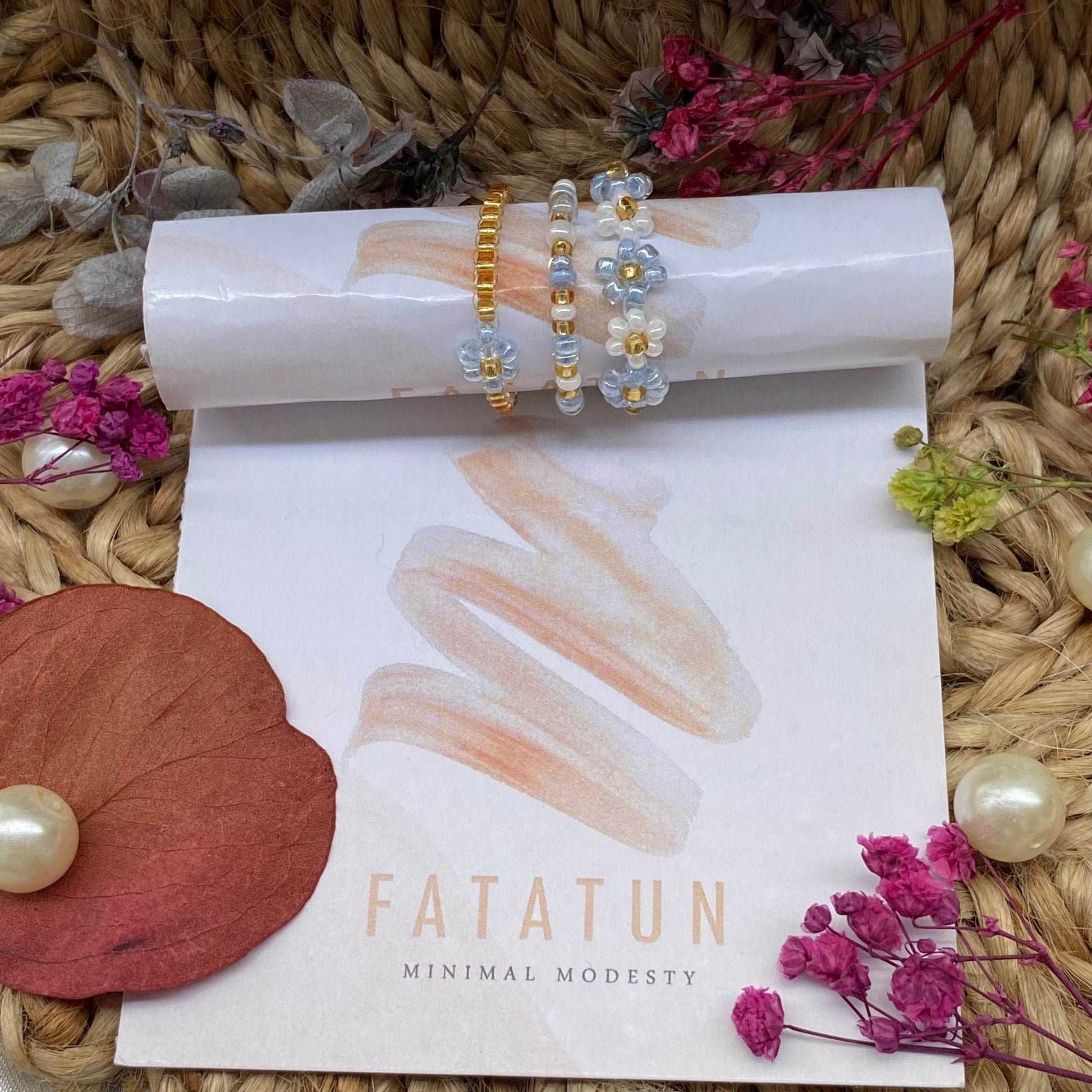 Blue Flower daisy rings set of 3 - Fatatun