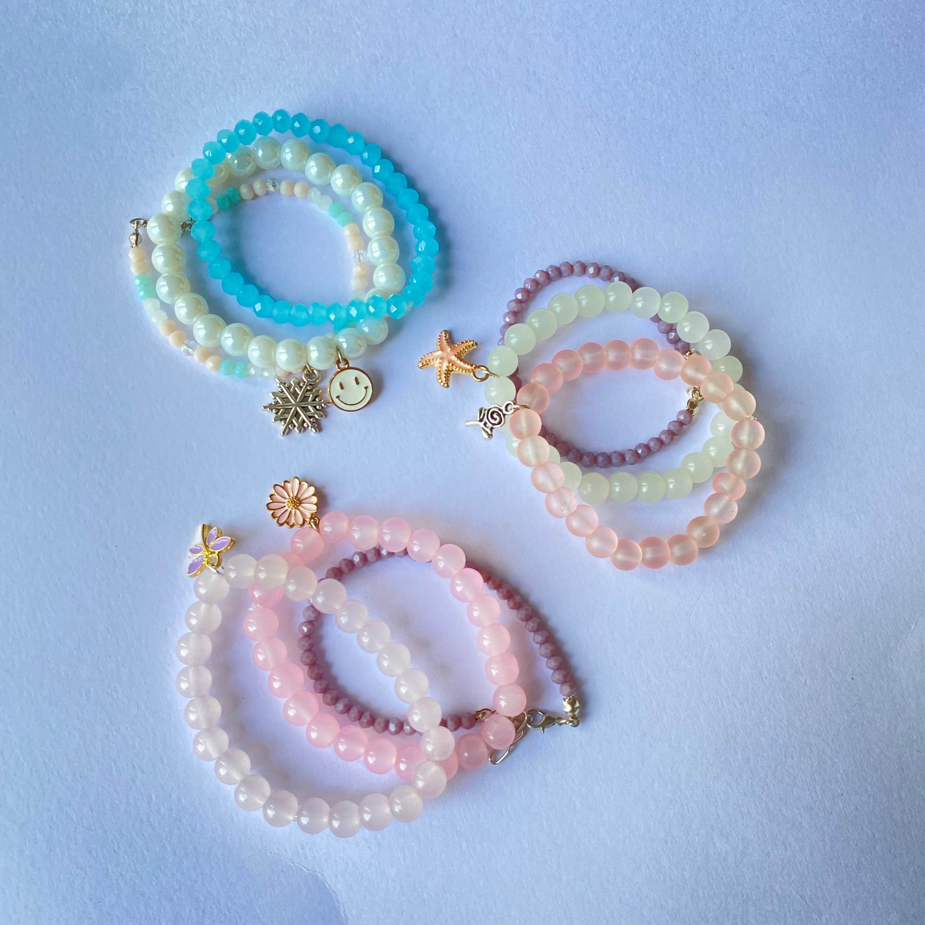 Stack Bracelets | Beaded Bracelet set of 3 with Charms - Fatatun