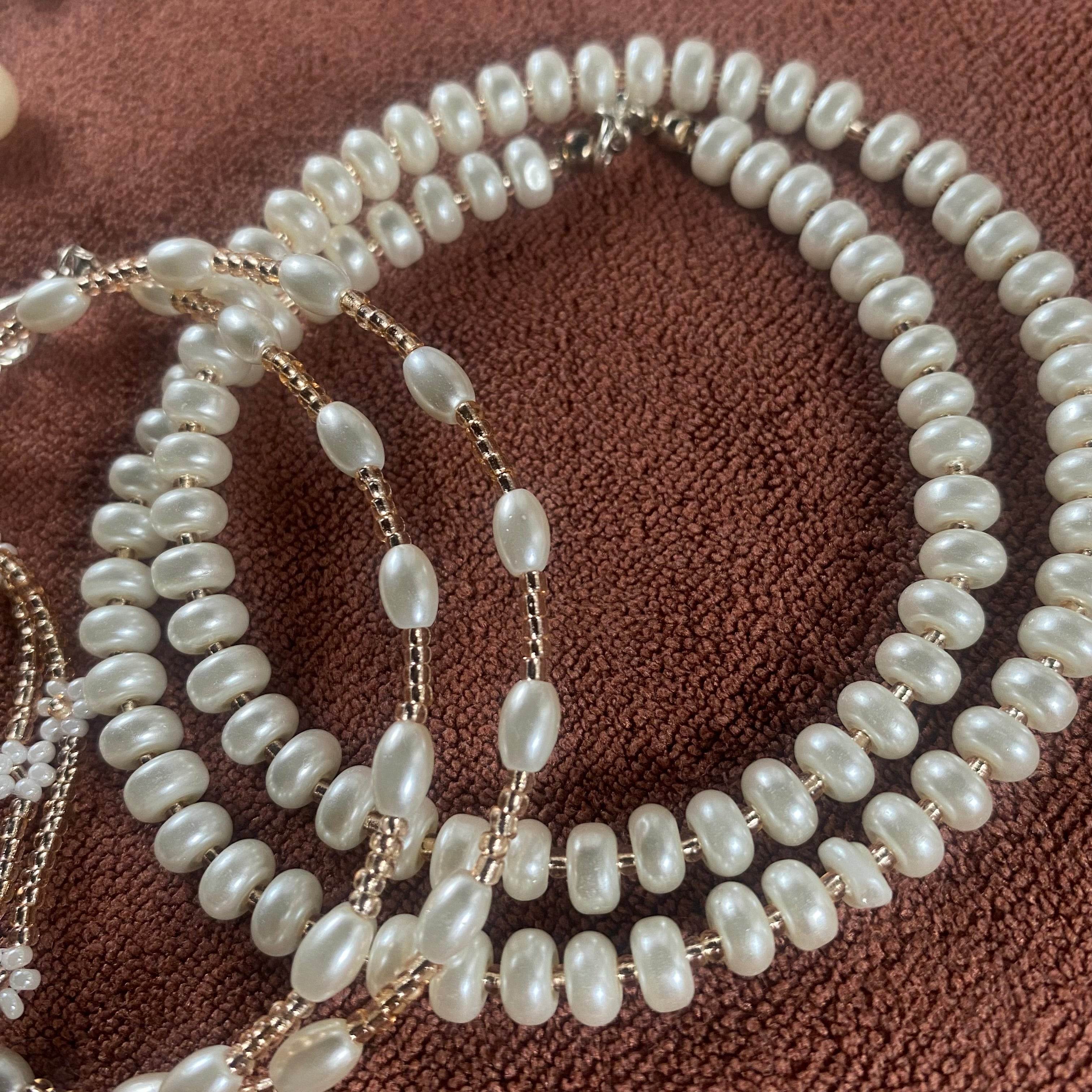 Necklace set 3 piece | Made with pearls and rose gold seed beads - Fatatun