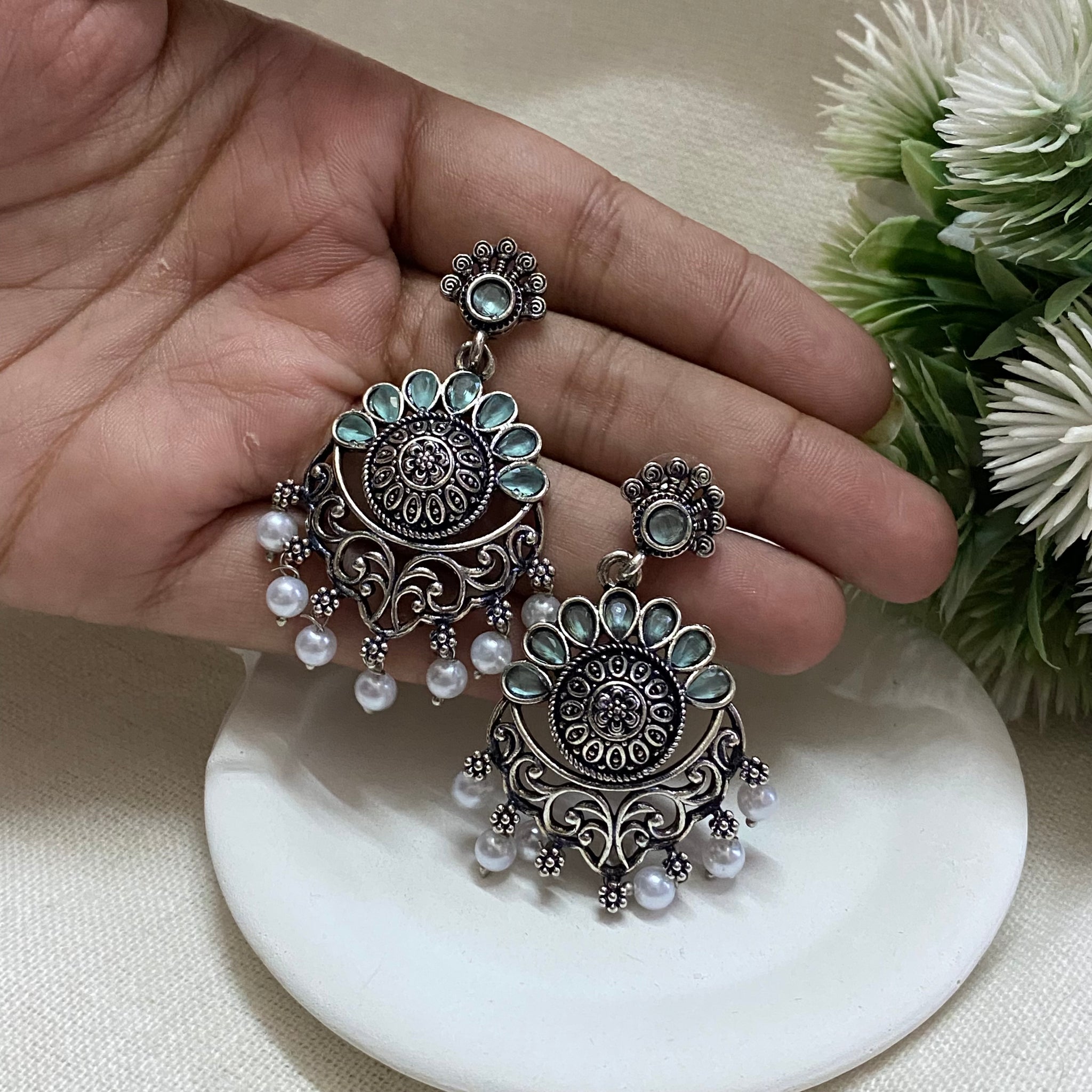 Oxidise Turquoise colour jhumka