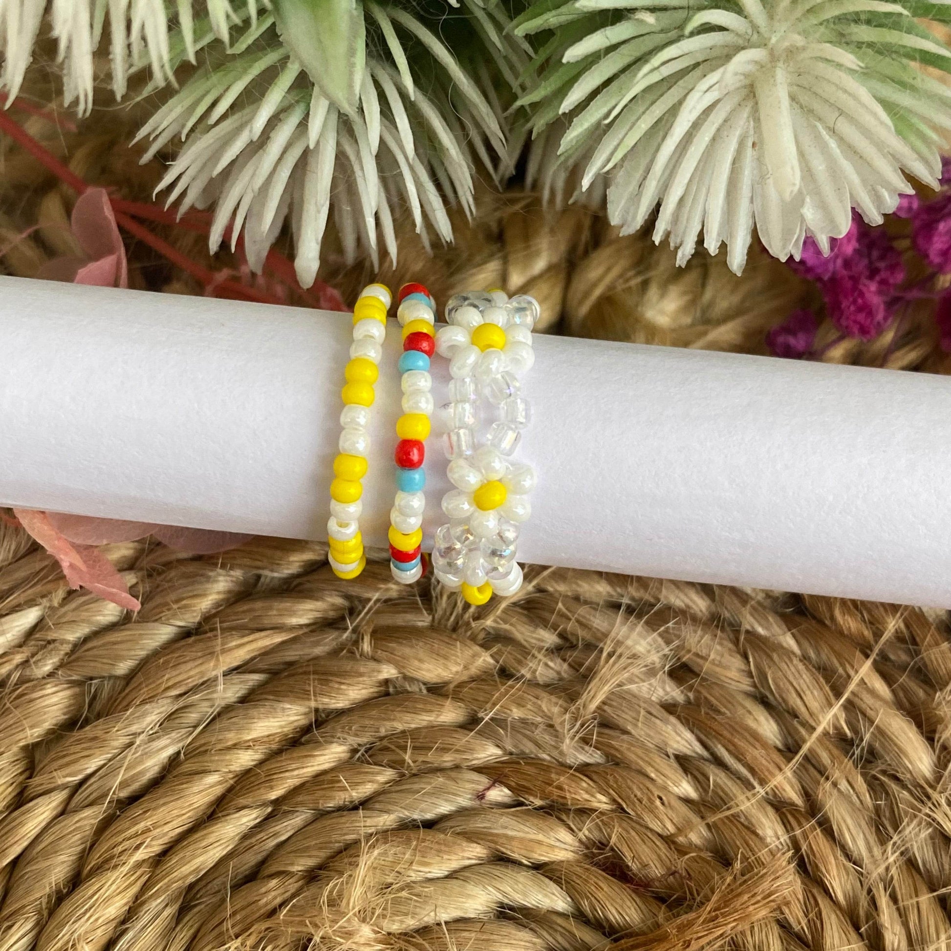 Summer colour beaded rings set of 3 - Fatatun