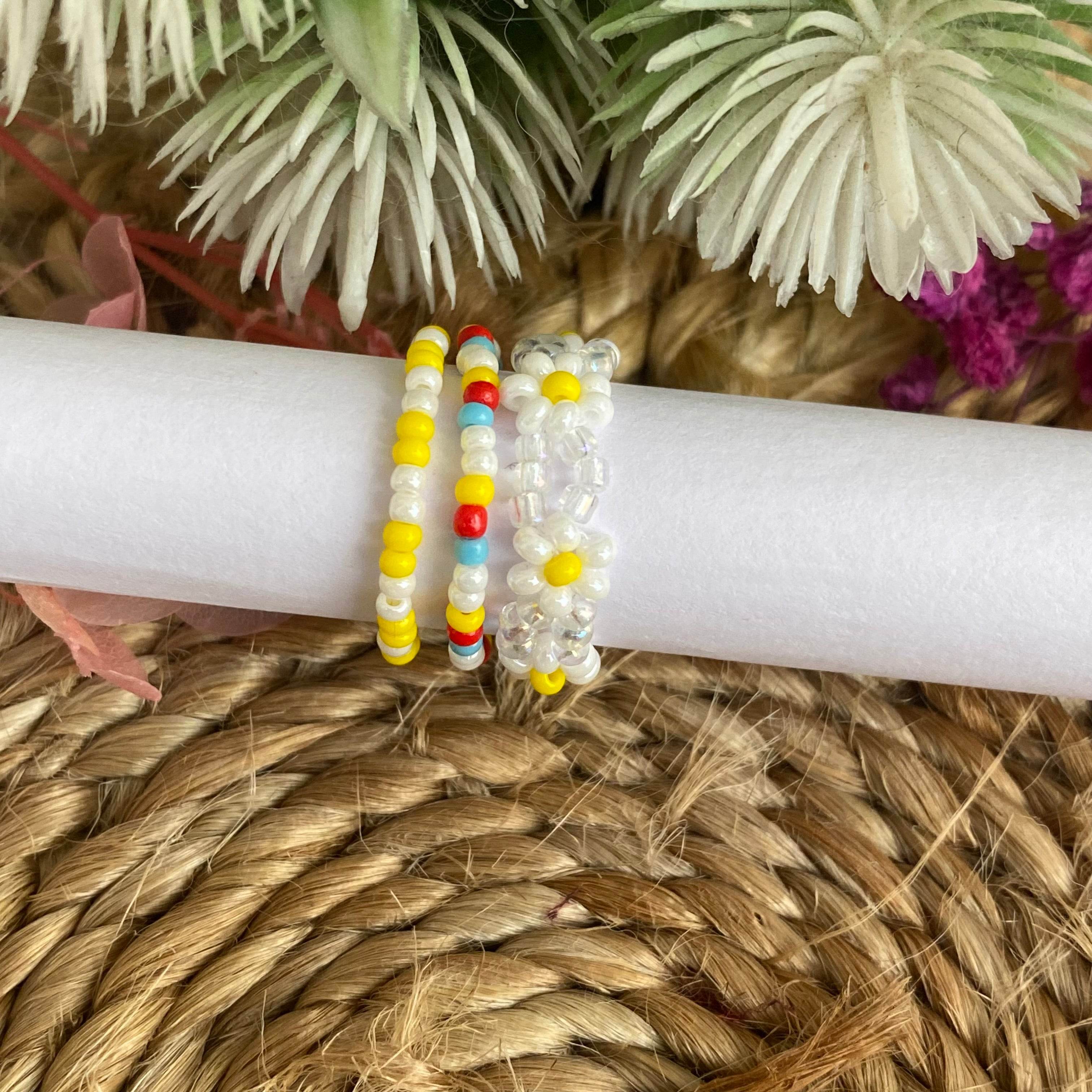 Summer colour beaded rings set of 3 - Fatatun