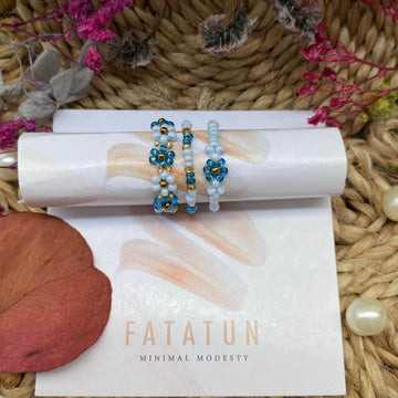 Ice blue and navi blue daisy rings set of 3 - Fatatun
