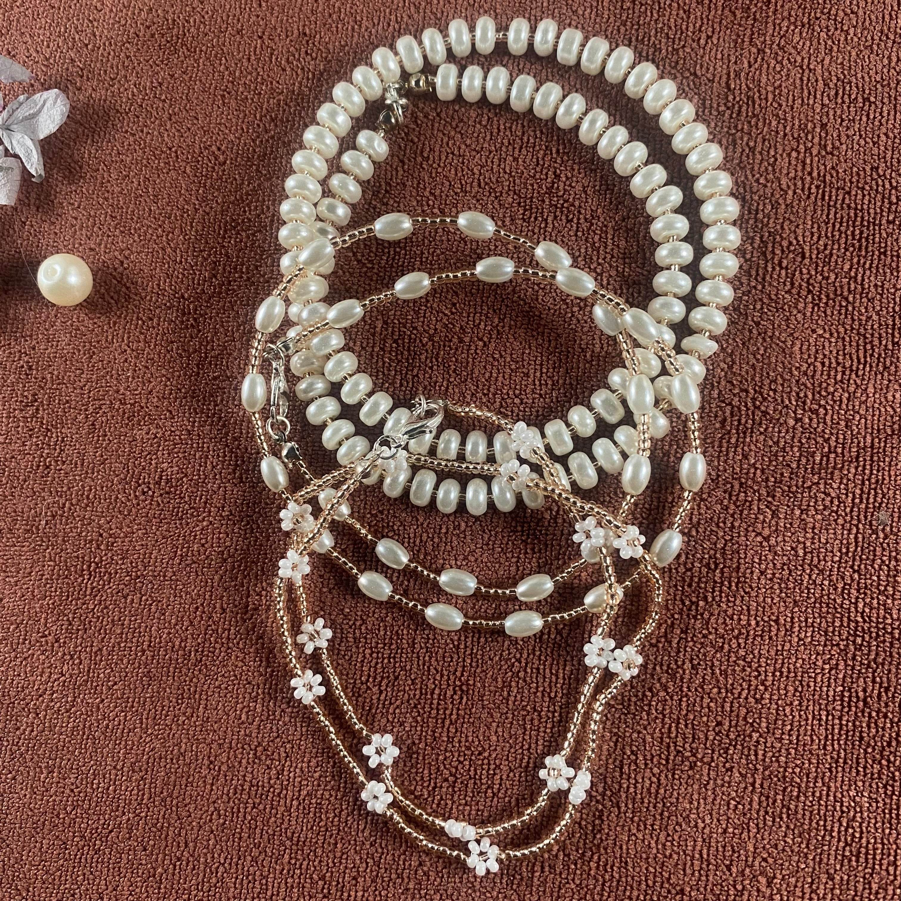 Necklace set 3 piece | Made with pearls and rose gold seed beads - Fatatun