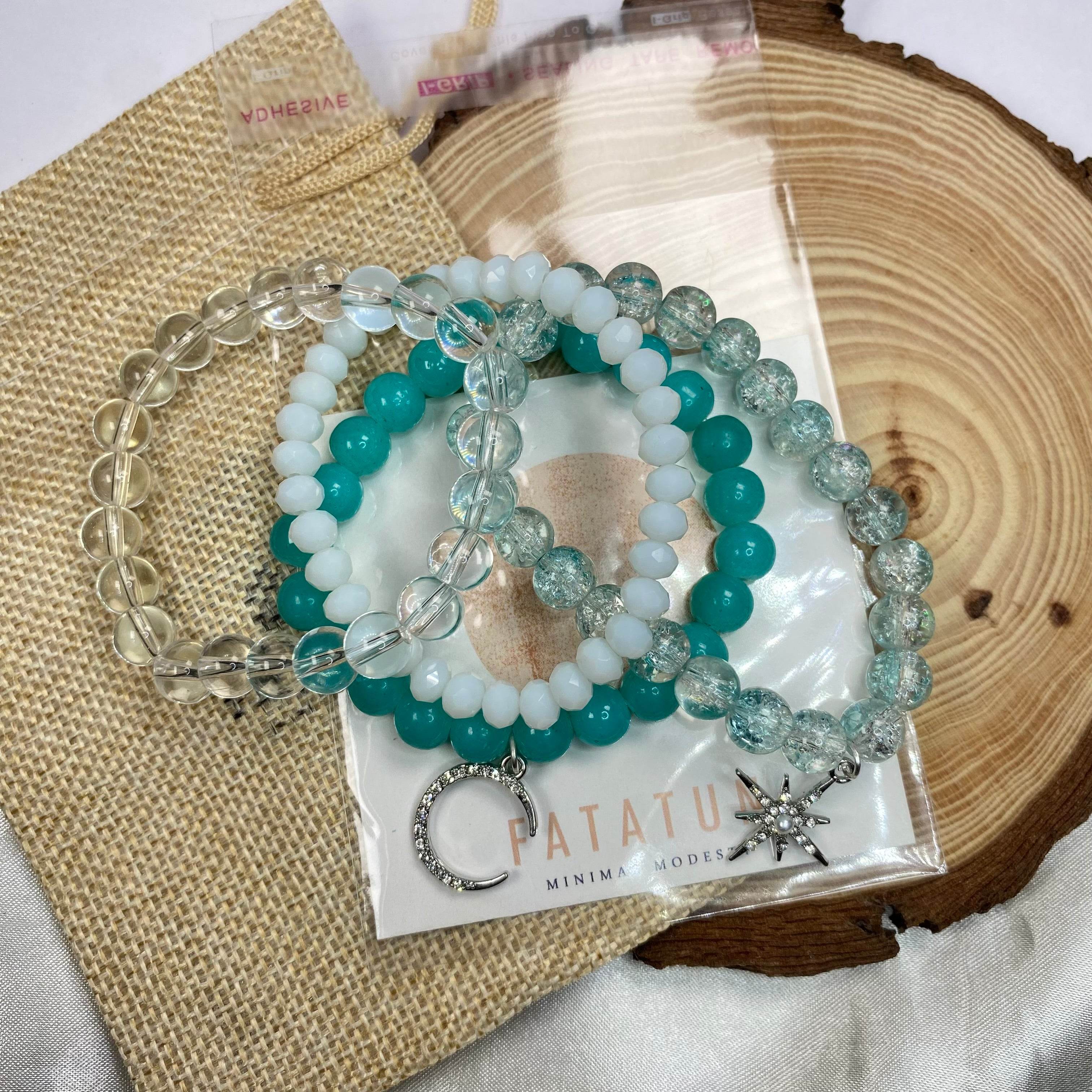 Stack bracelets| Beaded Stack bracelets with Moon and Star Charms - Fatatun