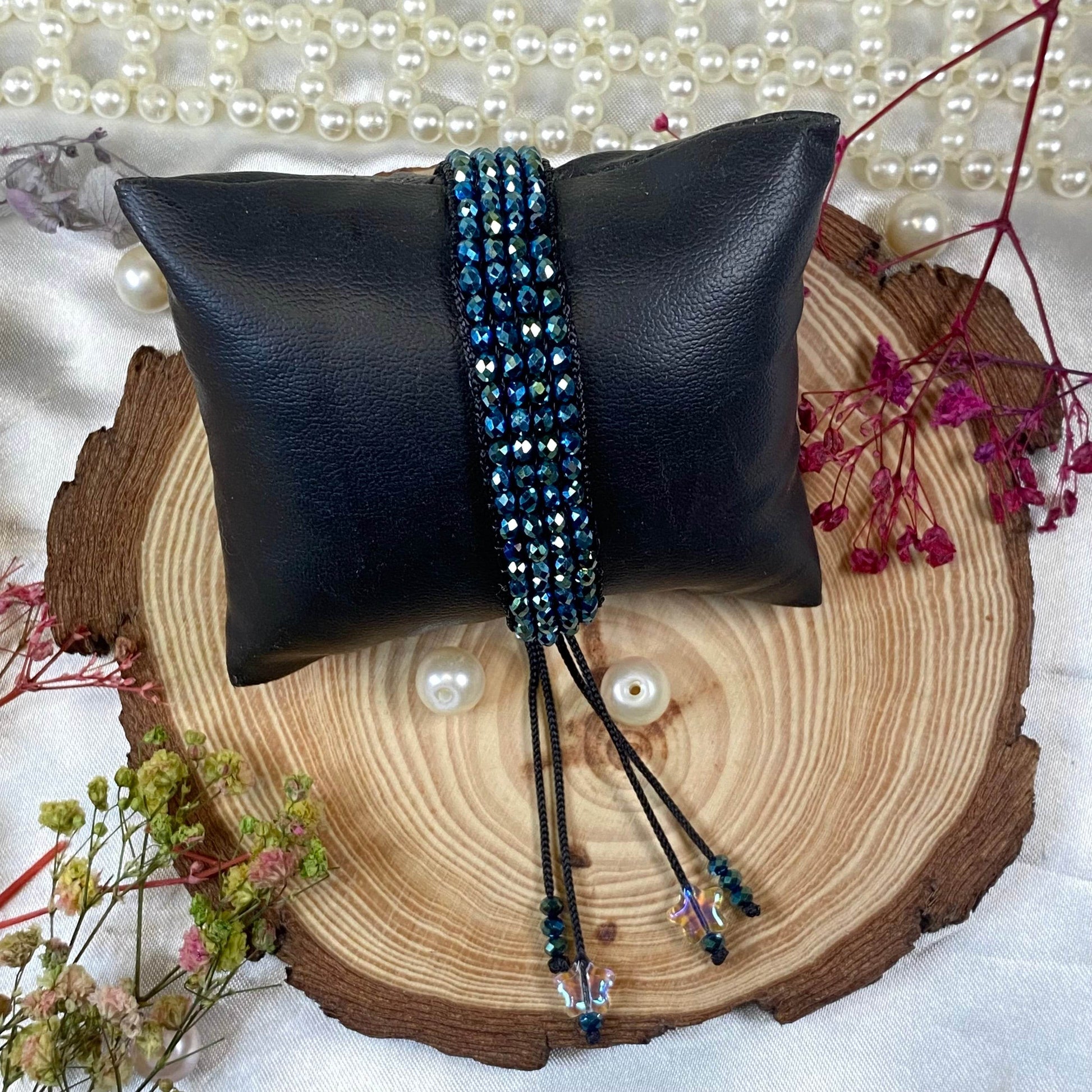 Crystal Loom Bracelets handmade | peacock green & crystal star charms - Fatatun