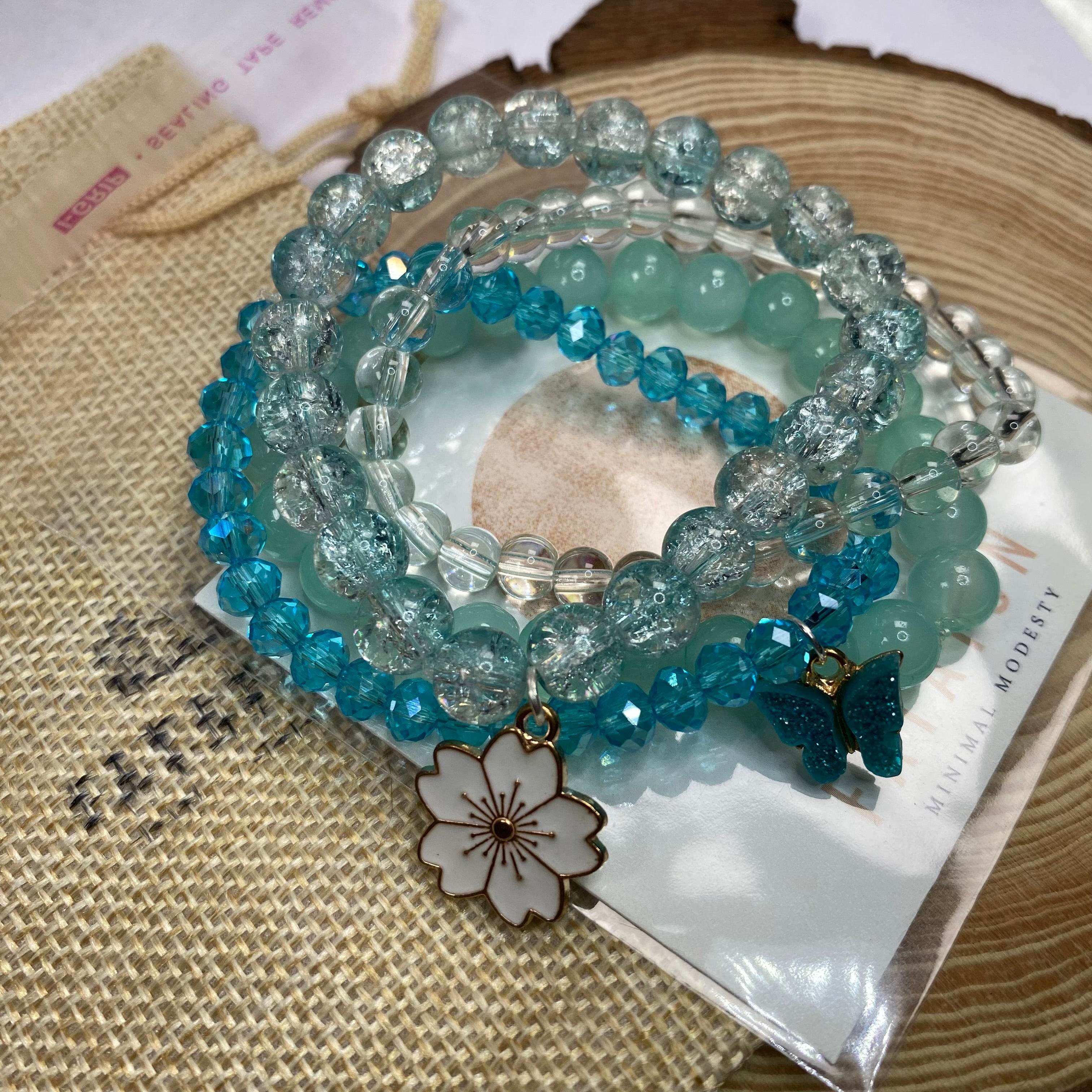 Stack Bracelets| Blue Ocean stackable bracelets with Charms - Fatatun