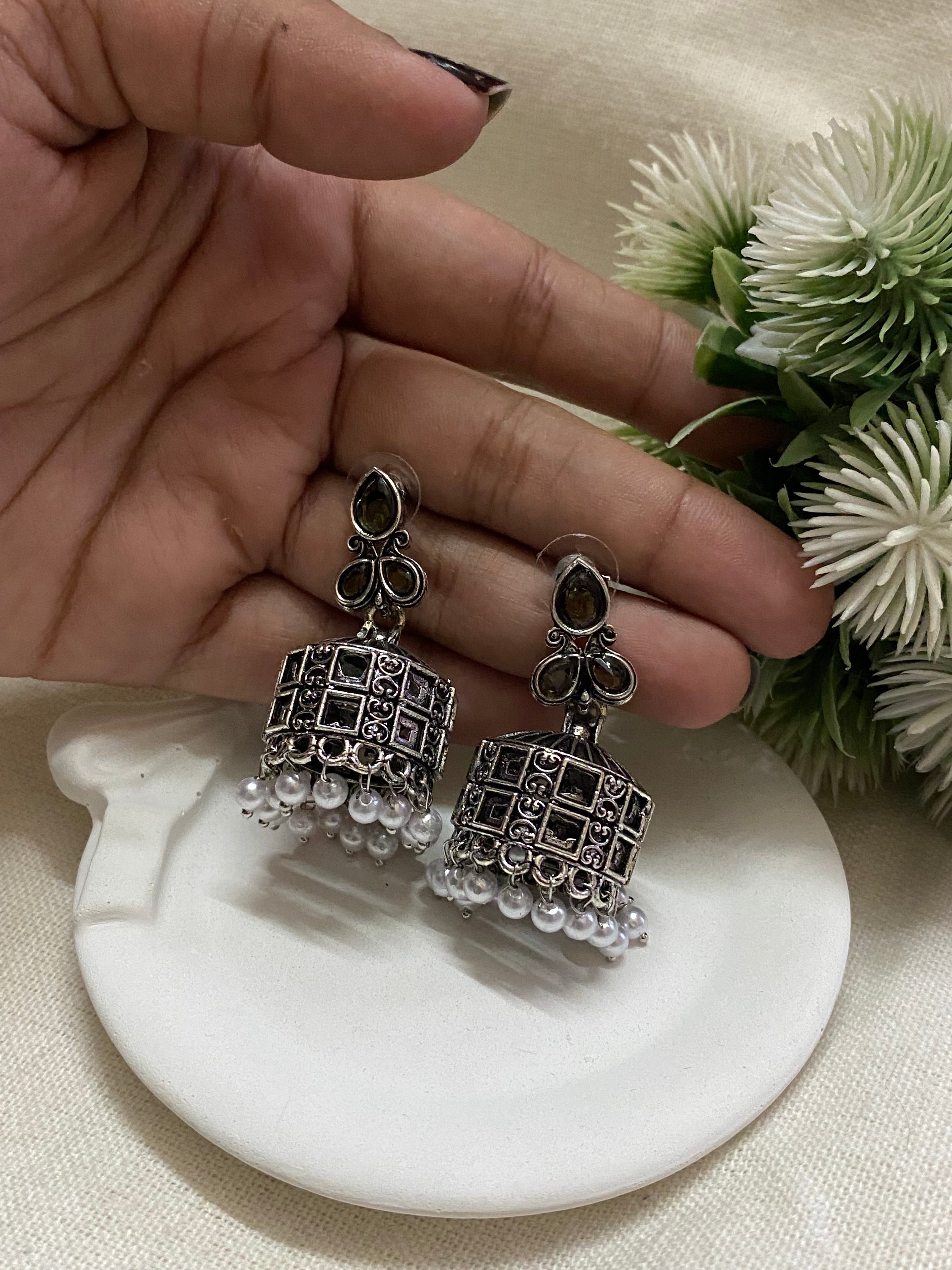 Mirror oxidise earrings
