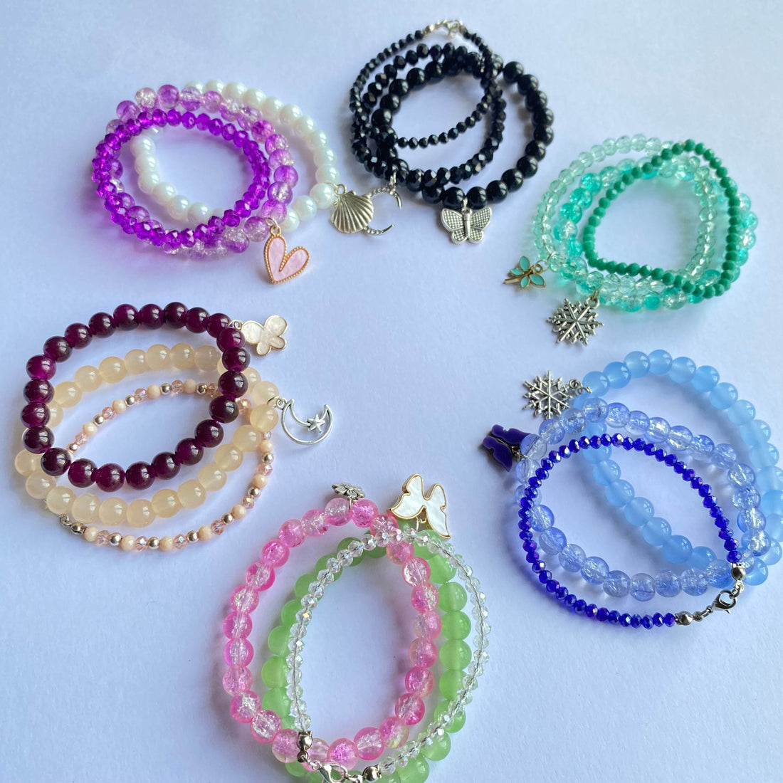 Stack Bracelets | Beaded Bracelet set of 3 with Charms - Fatatun