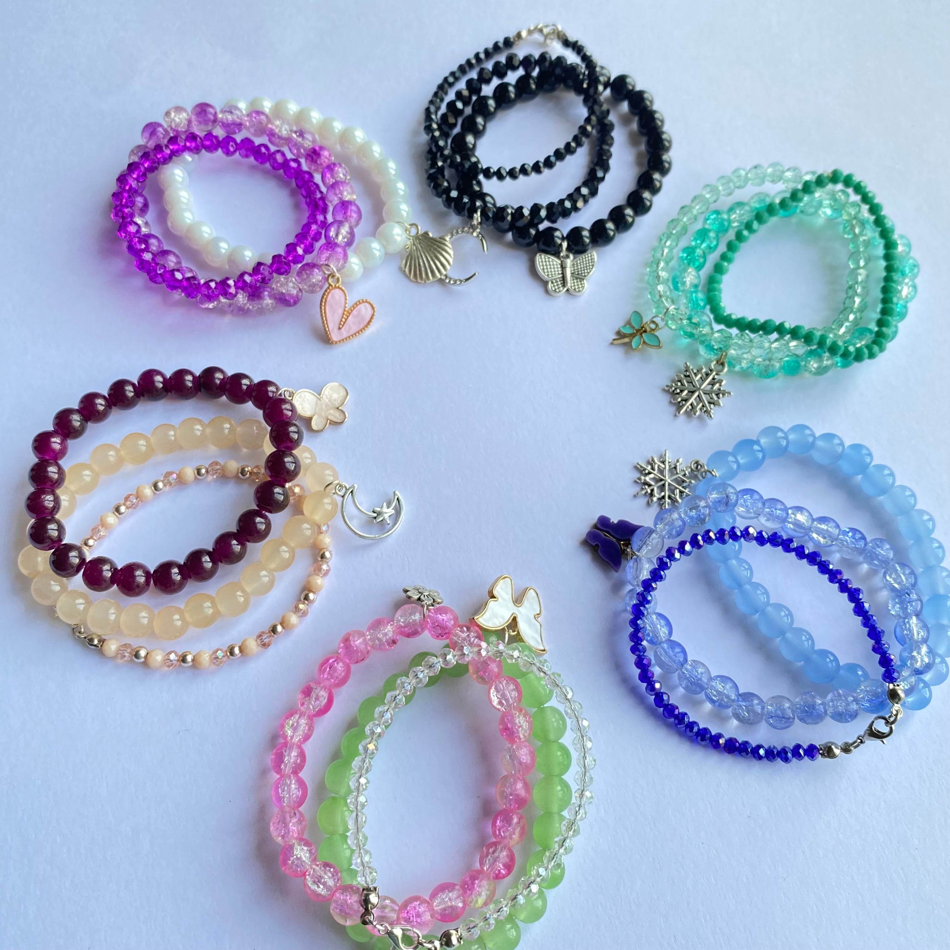 Stack Bracelets | Beaded Bracelet set of 3 with Charms - Fatatun