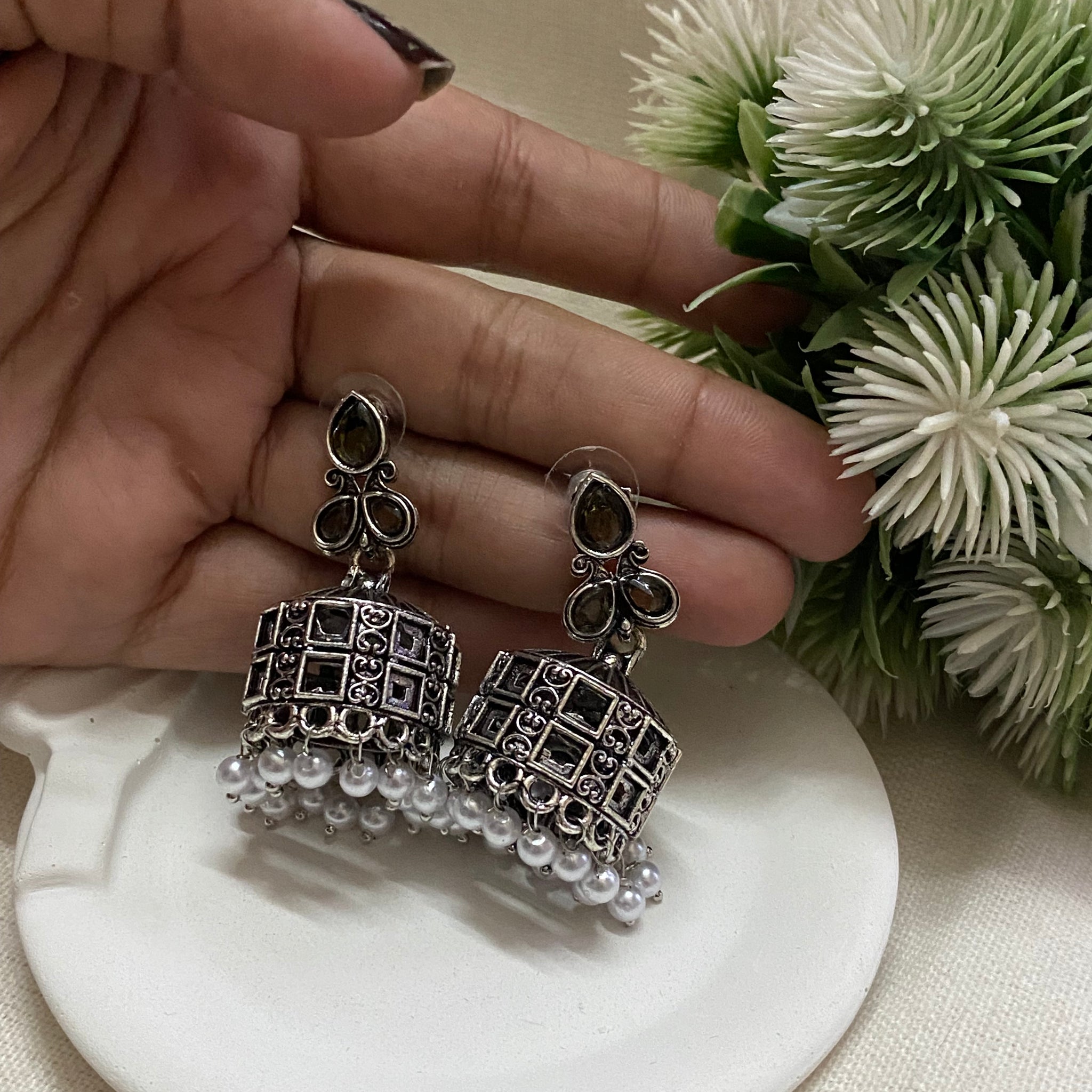 Mirror oxidise earrings