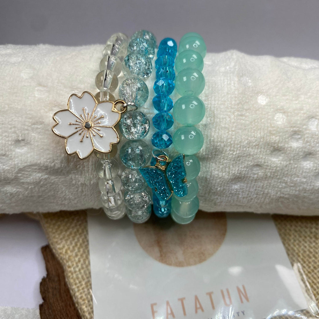 Stack Bracelets| Blue Ocean stackable bracelets with Charms - Fatatun