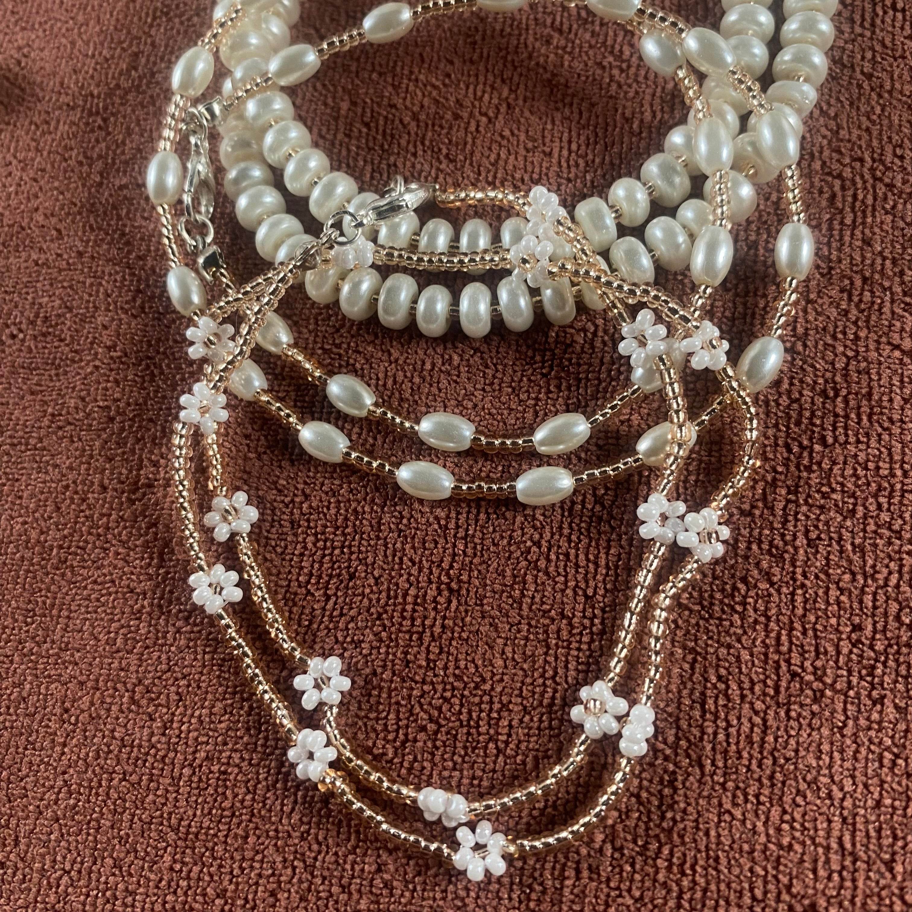 Necklace set 3 piece | Made with pearls and rose gold seed beads - Fatatun