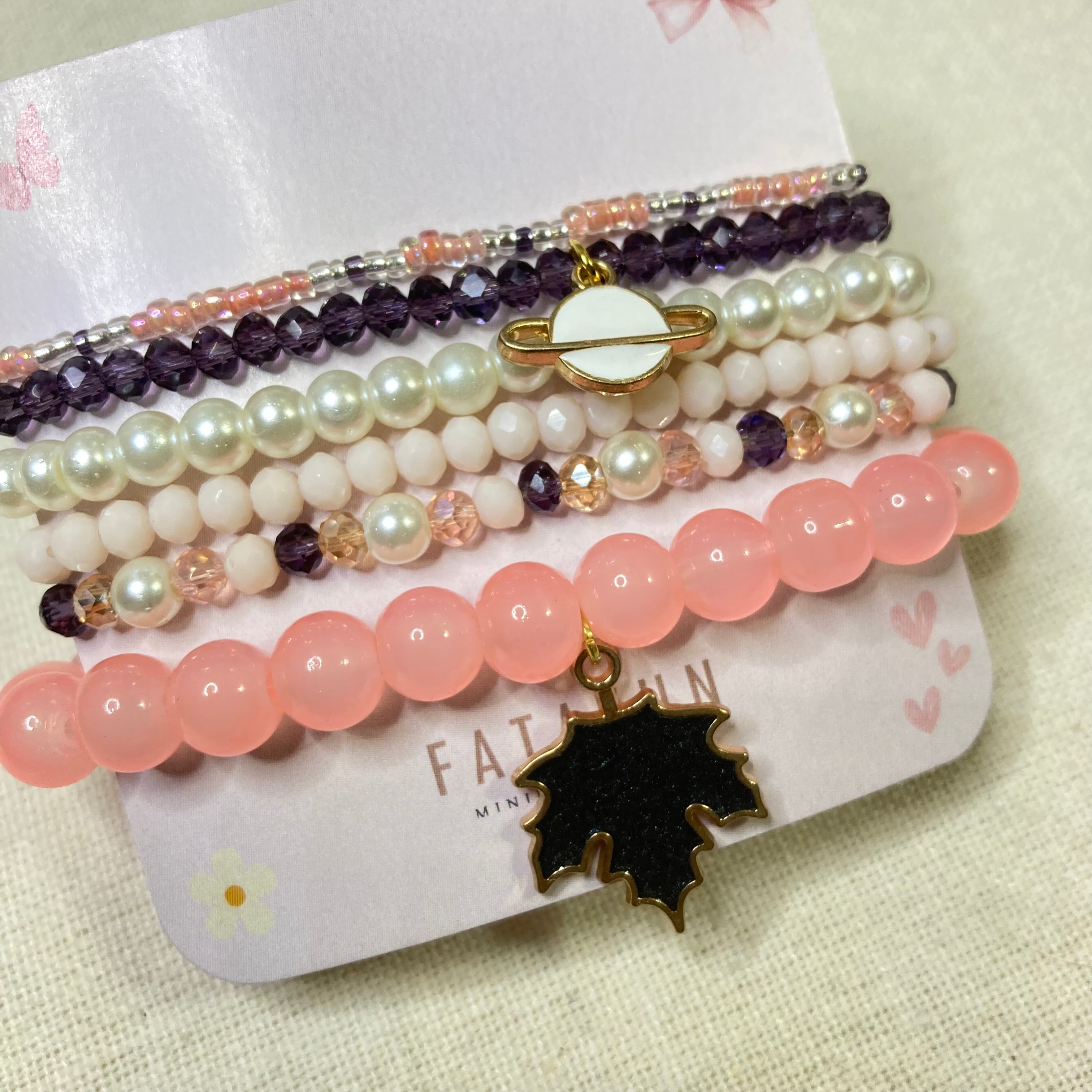 Stackable Bracelet with Charms set of 6 pieces