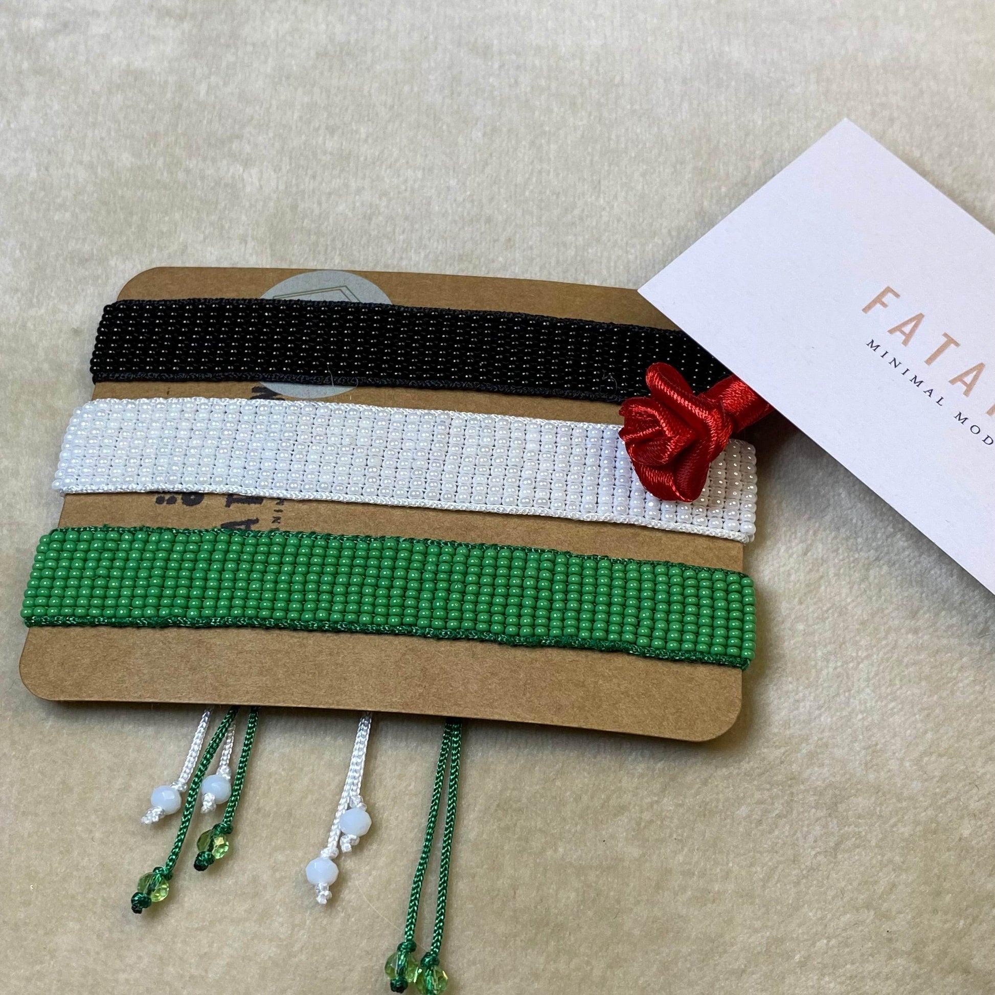 Loom Bracelet | Handmade Black green and White - Fatatun