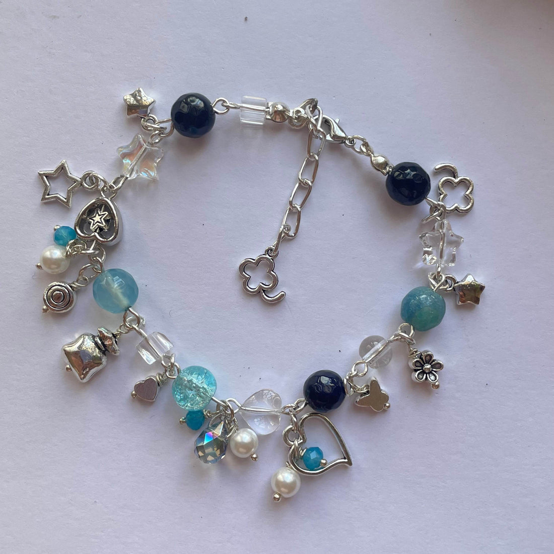 Charms Bracelet| Blue Fairy Design real stone, pearl crystals - Fatatun
