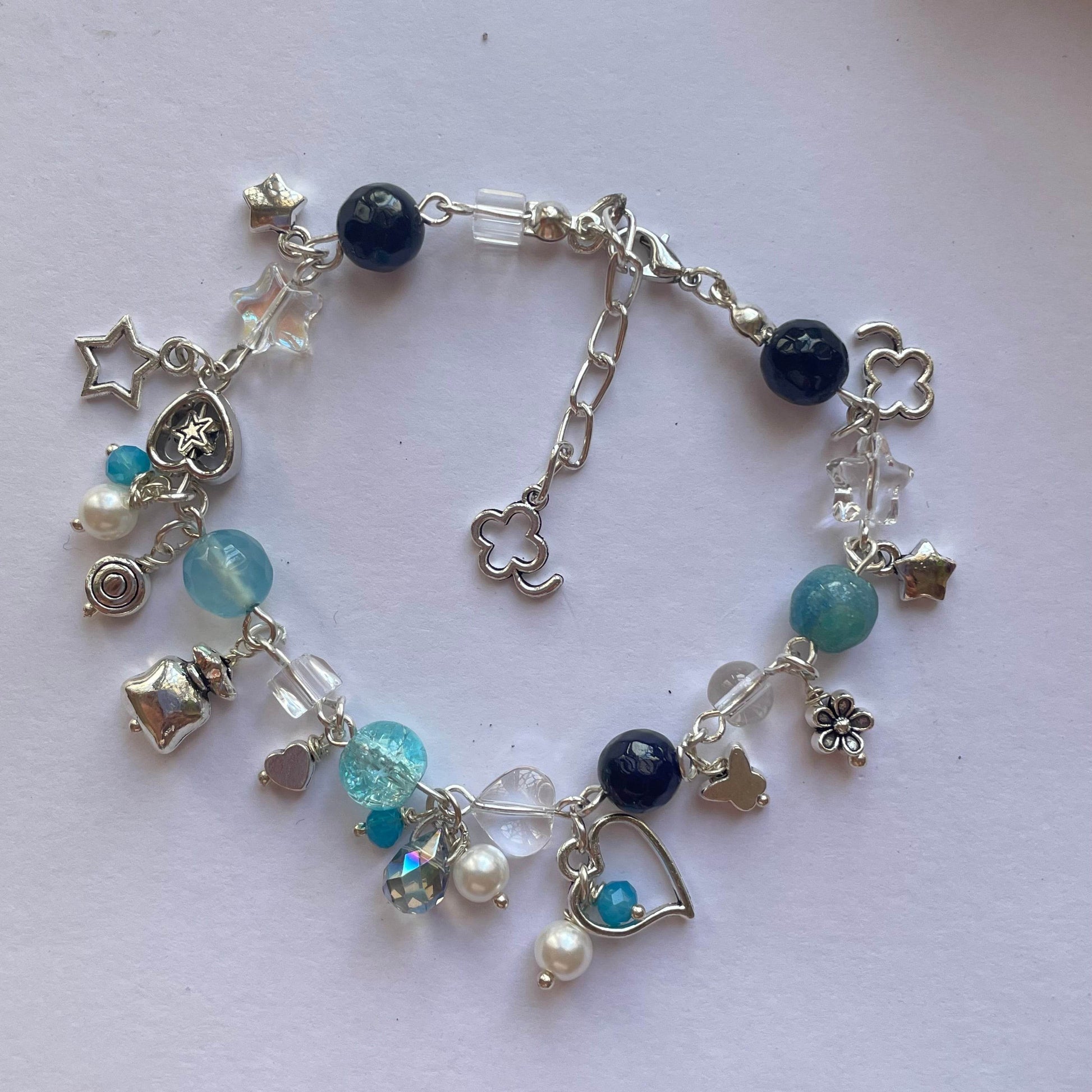 Charms Bracelet| Blue Fairy Design real stone, pearl crystals - Fatatun