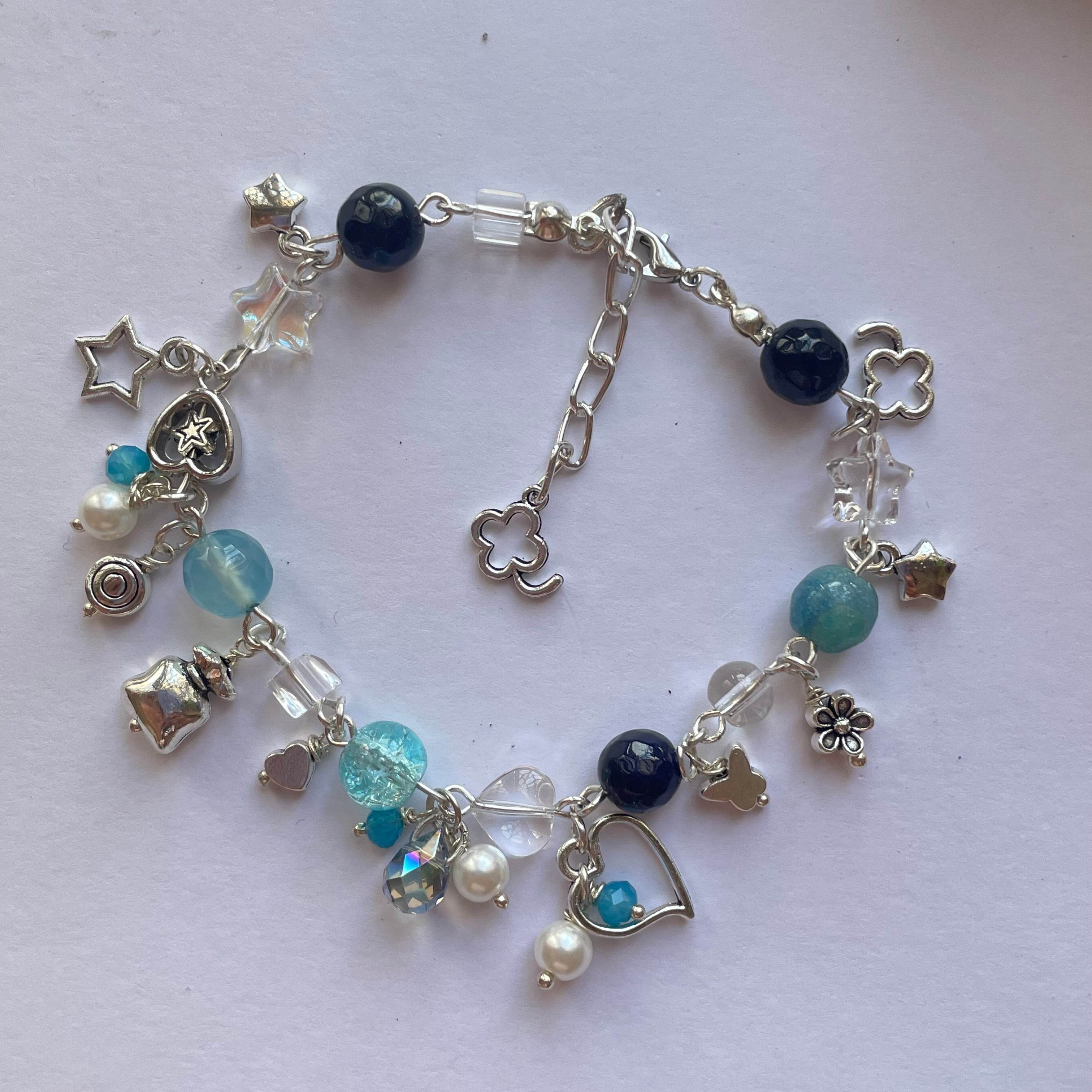 Charms Bracelet| Blue Fairy Design real stone, pearl crystals - Fatatun