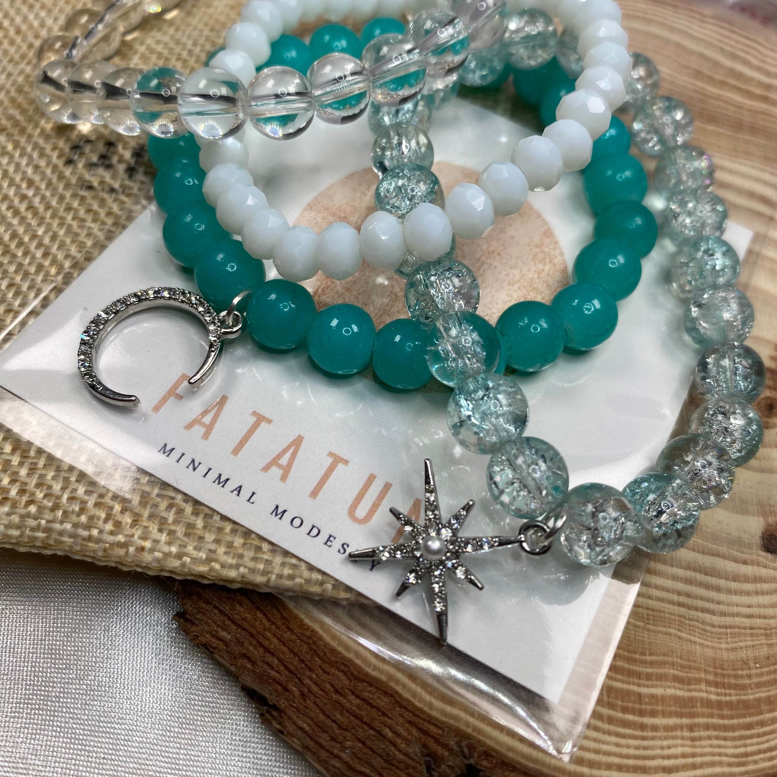 Stack bracelets| Beaded Stack bracelets with Moon and Star Charms - Fatatun