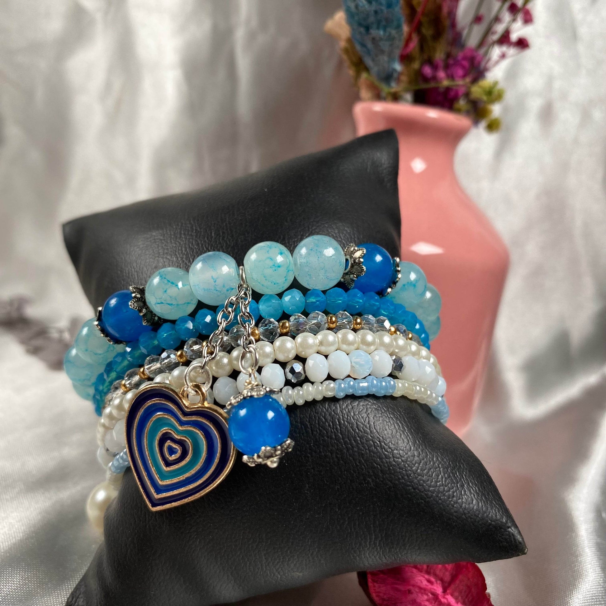 Blue stack bracelet set of 6 piece with charms - Fatatun