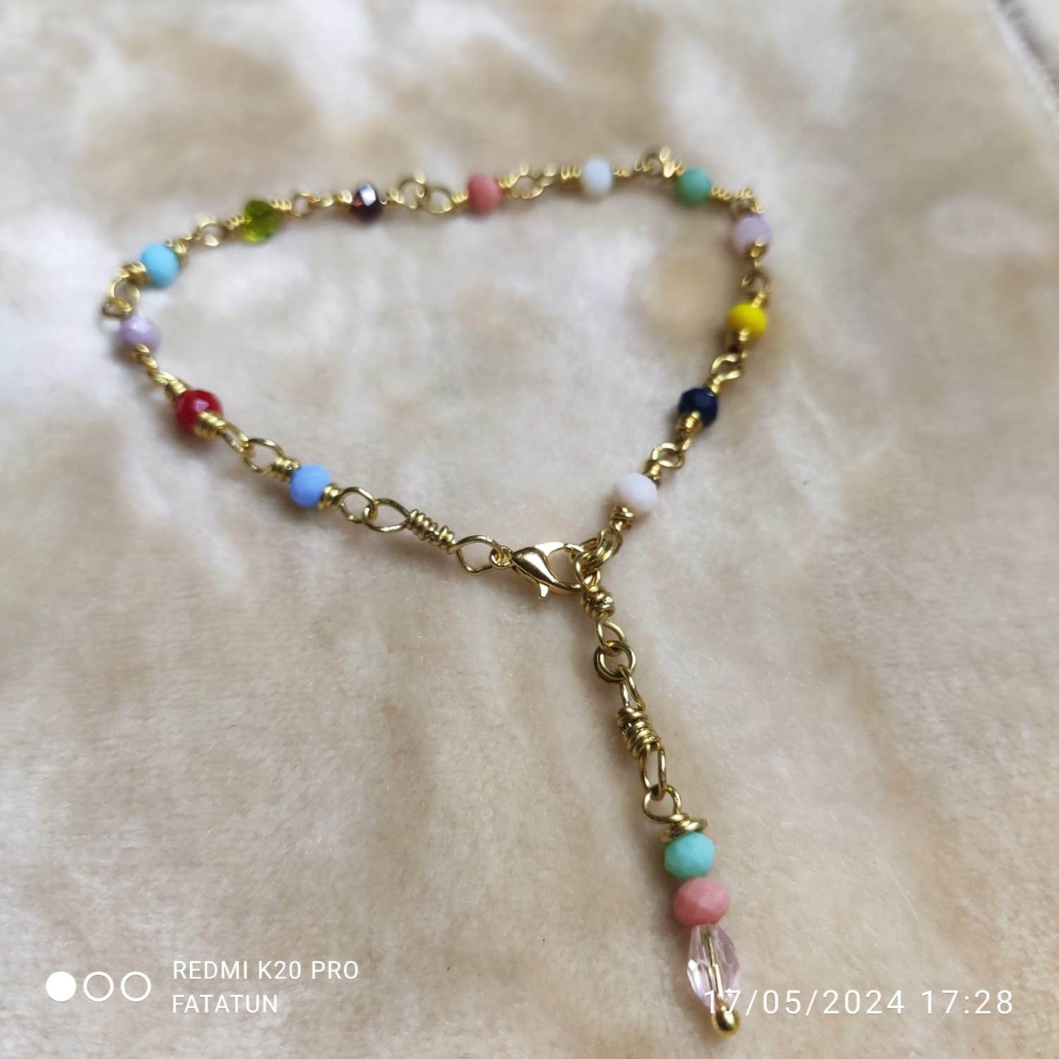 Multi colour beads Handmade bracelets made with Brass wire and Rondella crystal beads anti tarnished - Fatatun