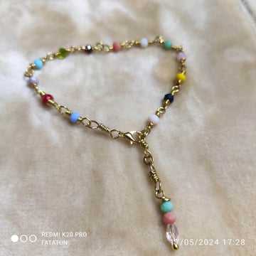 Multi colour beads Handmade bracelets made with Brass wire and Rondella crystal beads anti tarnished - Fatatun