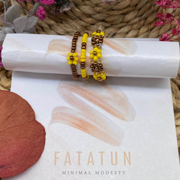 Yellow and rusty golden daisy rings set of 3 - Fatatun