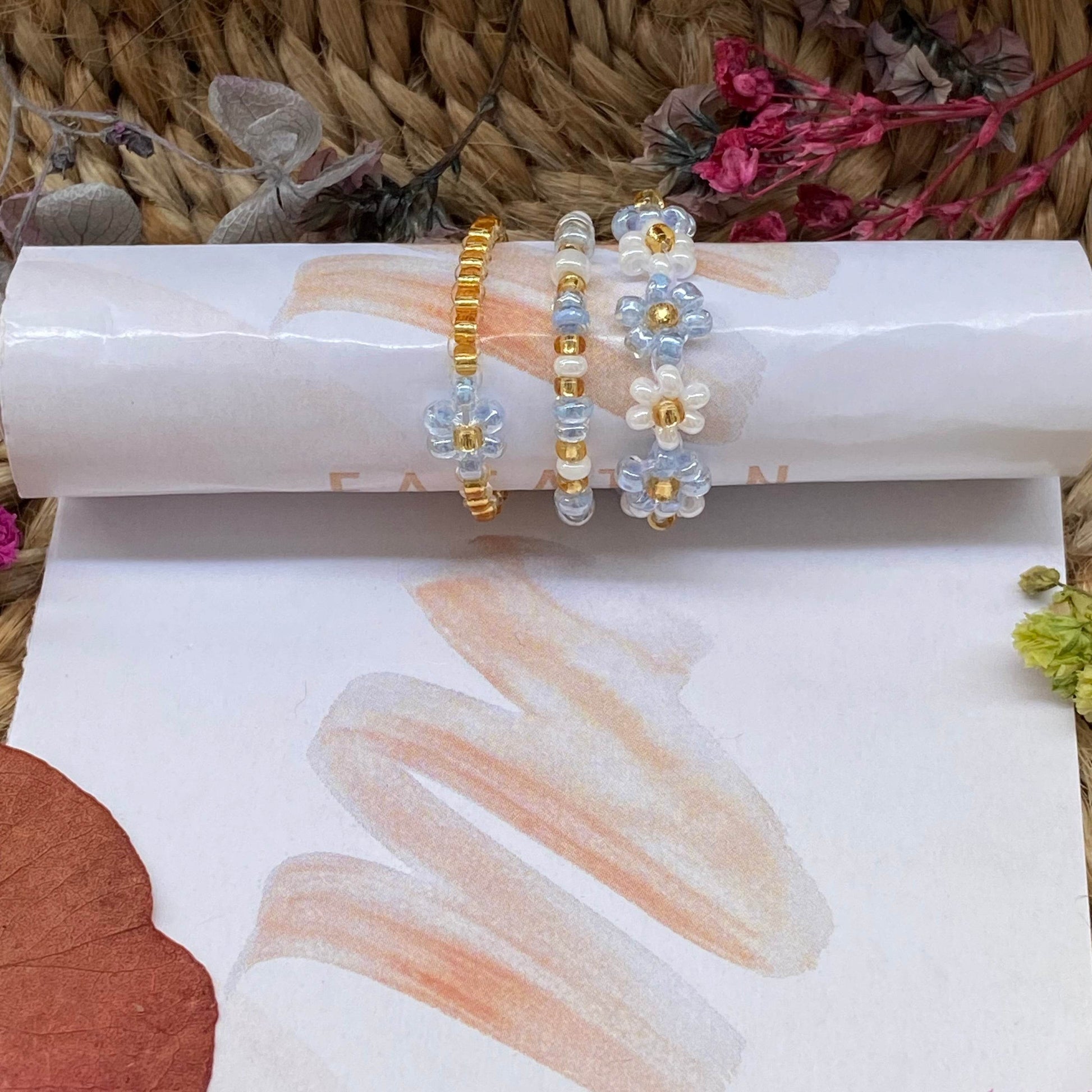 Blue Flower daisy rings set of 3 - Fatatun