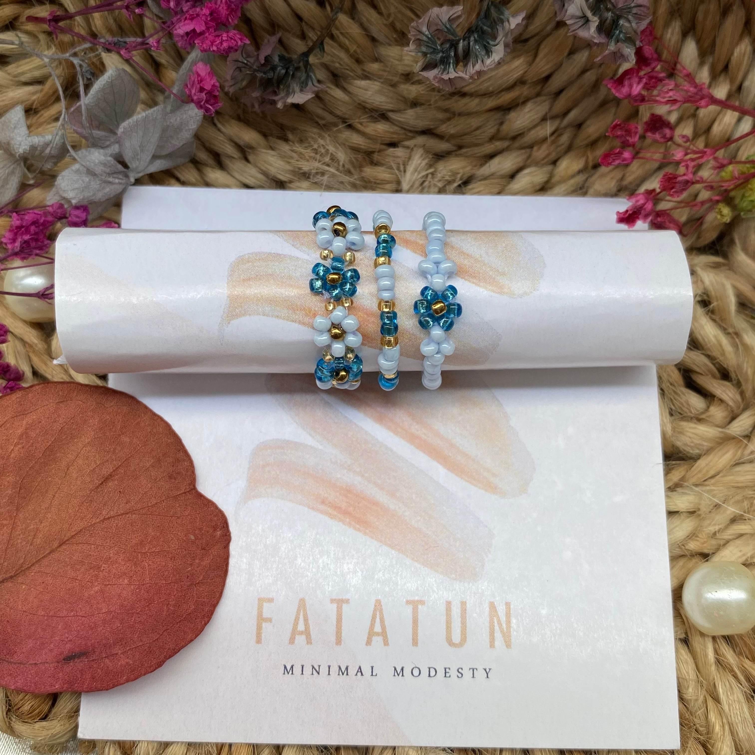Ice blue and navi blue daisy rings set of 3 - Fatatun