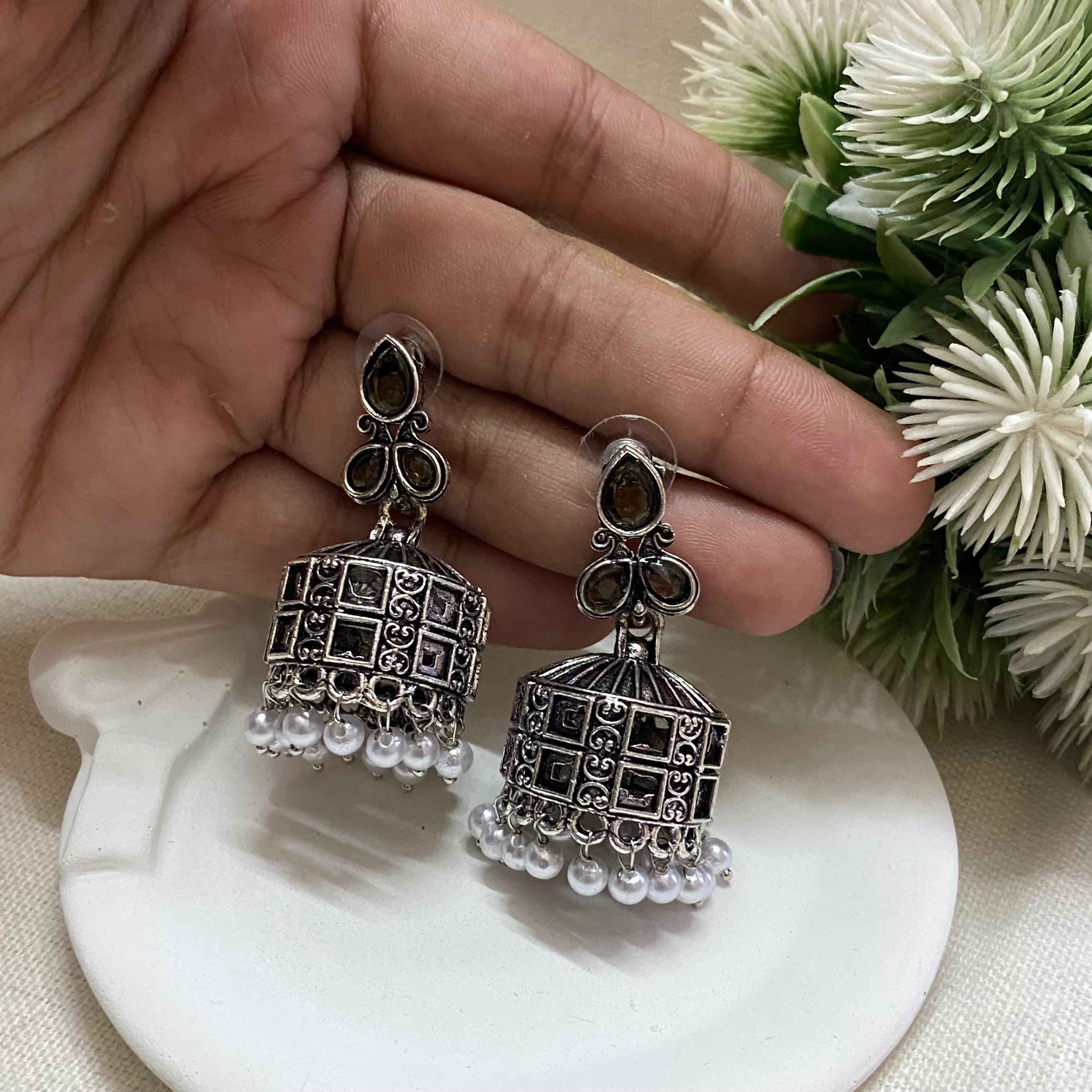 Mirror oxidise earrings